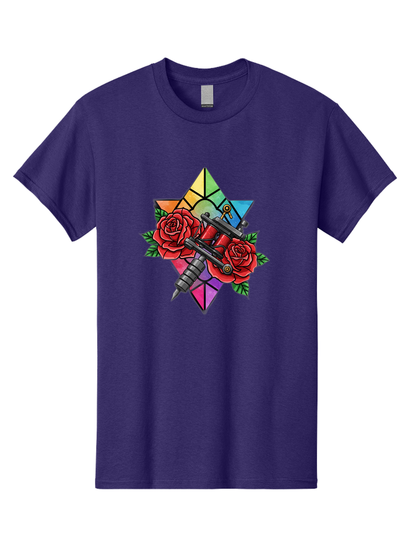 Tattoo-Machines-With-Roses Men'S Graphic Tee, 100% Cotton, Comfortable Casual Summer Wear, Machine Washable, Tattoo Machine, Red Roses, Floral Design, Stained Glass Star, Tattoo Art, Body Art, Tattoo Culture, Vibrant Colors, Tattoo Inspiration Bad813