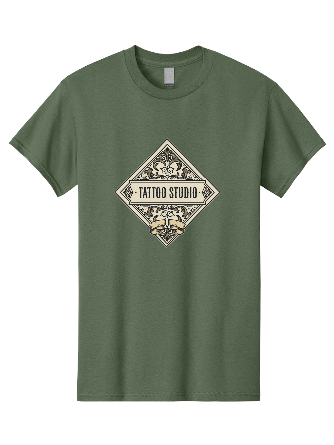 Tattoo-Studio-1 Men'S Graphic Tee, 100% Cotton, Comfortable Casual Summer Wear, Machine Washable, Tattoo Studio Logo, Vintage Design, Ornate Details, Floral Patterns, Classic Typography, Tattoo Parlor Branding, Ink Art, Body Art Studio Bad815