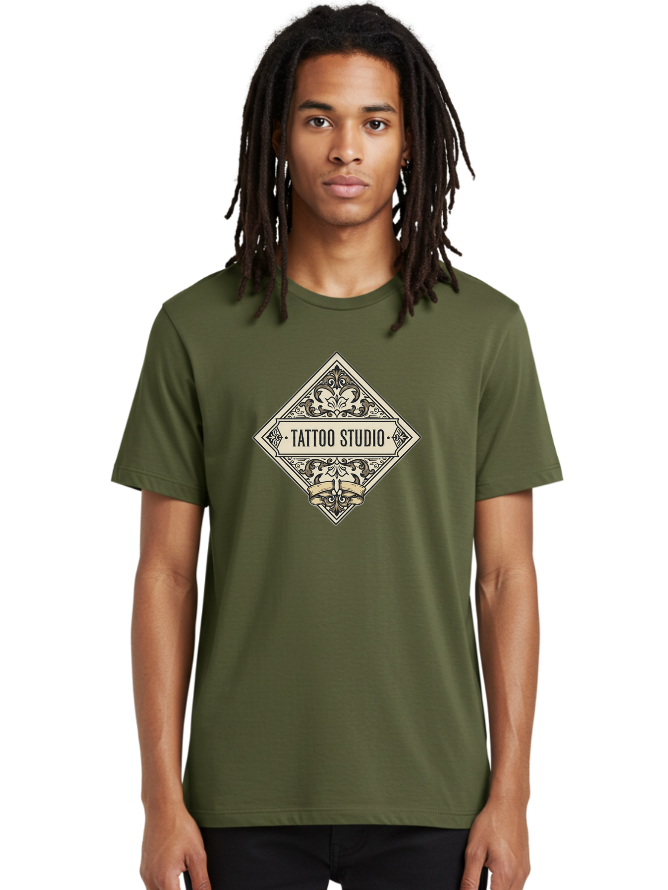 Tattoo-Studio-1 Men'S Graphic Tee, 100% Cotton, Comfortable Casual Summer Wear, Machine Washable, Tattoo Studio Logo, Vintage Design, Ornate Details, Floral Patterns, Classic Typography, Tattoo Parlor Branding, Ink Art, Body Art Studio Bad815