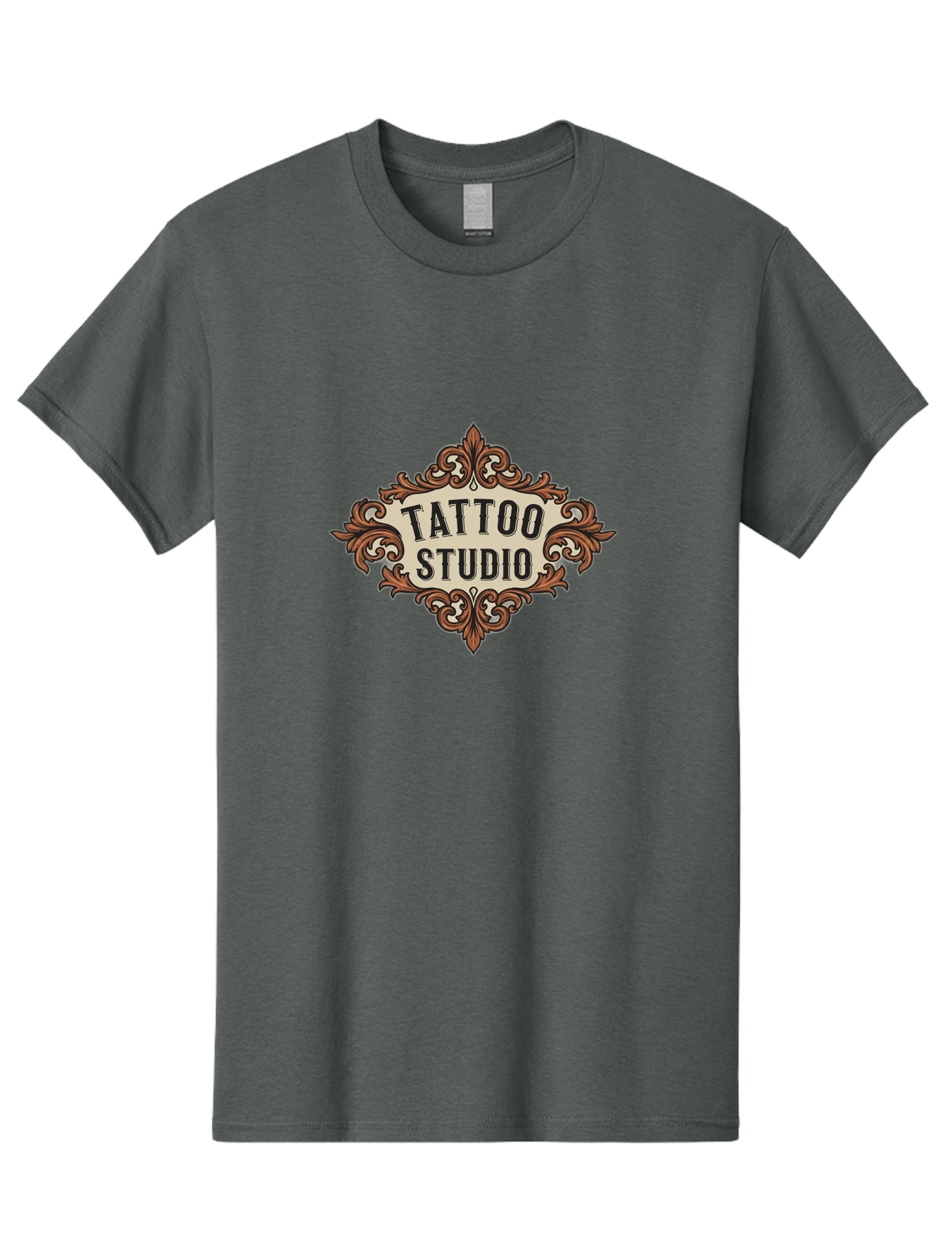 Tattoo-Studio Men'S Graphic Tee, 100% Cotton, Comfortable Casual Summer Wear, Machine Washable, Tattoo Studio, Vintage Design, Ornate Decor, Floral Patterns, Black Lettering, Traditional Tattoo Art, Classic Style Bad822