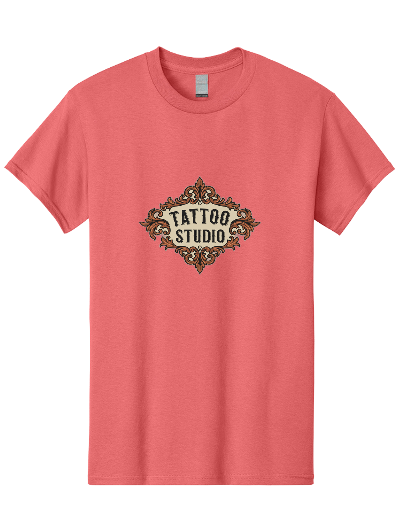 Tattoo-Studio Men'S Graphic Tee, 100% Cotton, Comfortable Casual Summer Wear, Machine Washable, Tattoo Studio, Vintage Design, Ornate Decor, Floral Patterns, Black Lettering, Traditional Tattoo Art, Classic Style Bad822