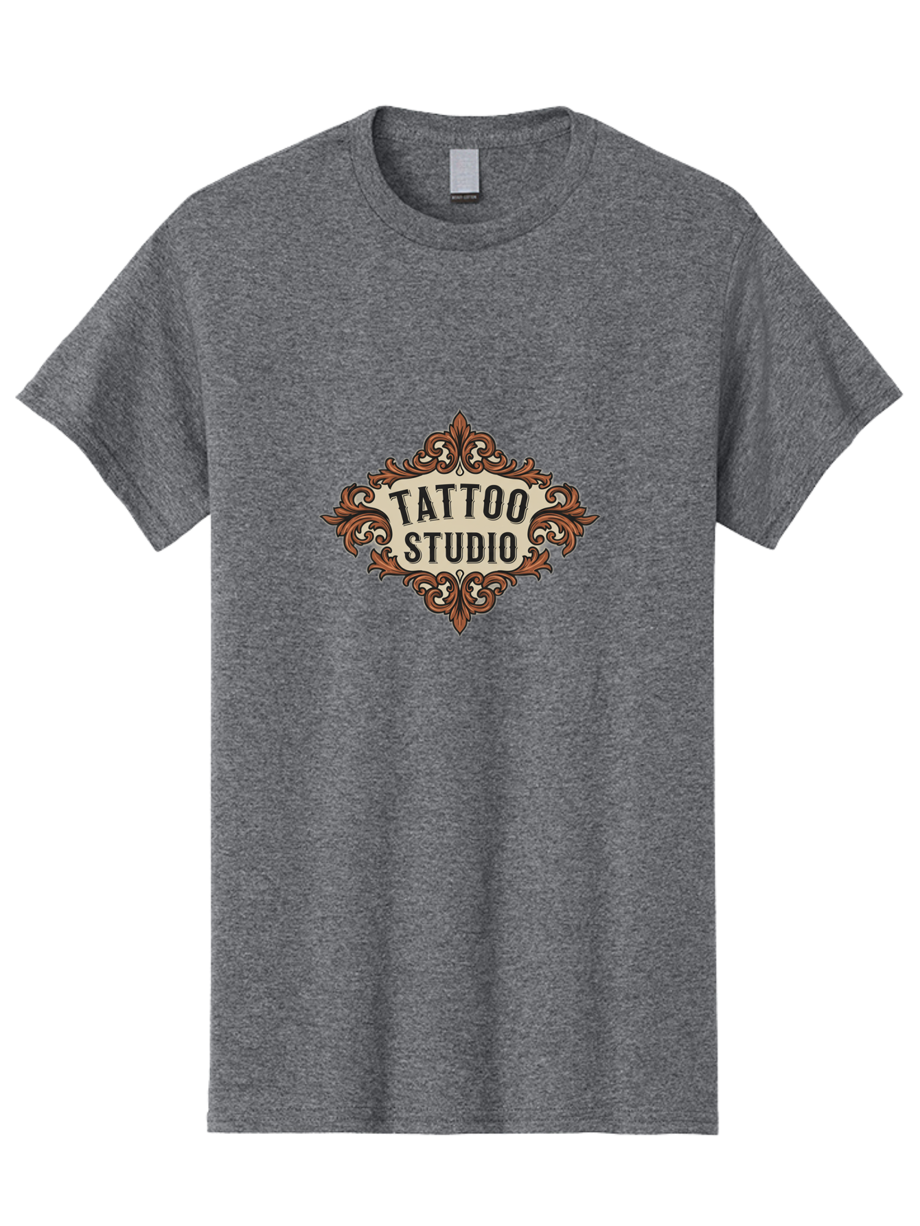 Tattoo-Studio Men'S Graphic Tee, 100% Cotton, Comfortable Casual Summer Wear, Machine Washable, Tattoo Studio, Vintage Design, Ornate Decor, Floral Patterns, Black Lettering, Traditional Tattoo Art, Classic Style Bad822