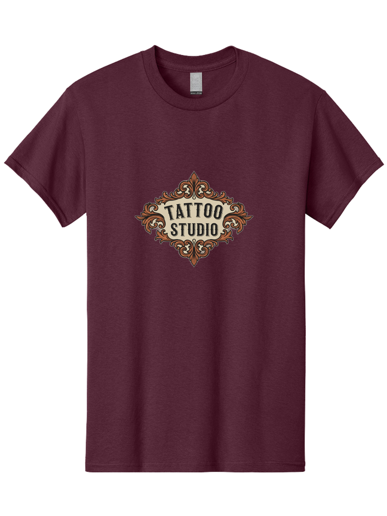 Tattoo-Studio Men'S Graphic Tee, 100% Cotton, Comfortable Casual Summer Wear, Machine Washable, Tattoo Studio, Vintage Design, Ornate Decor, Floral Patterns, Black Lettering, Traditional Tattoo Art, Classic Style Bad822