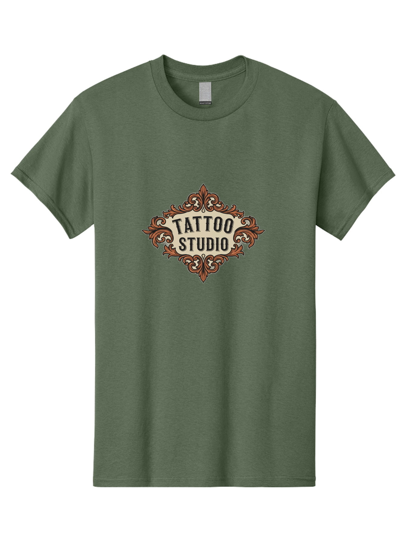 Tattoo-Studio Men'S Graphic Tee, 100% Cotton, Comfortable Casual Summer Wear, Machine Washable, Tattoo Studio, Vintage Design, Ornate Decor, Floral Patterns, Black Lettering, Traditional Tattoo Art, Classic Style Bad822