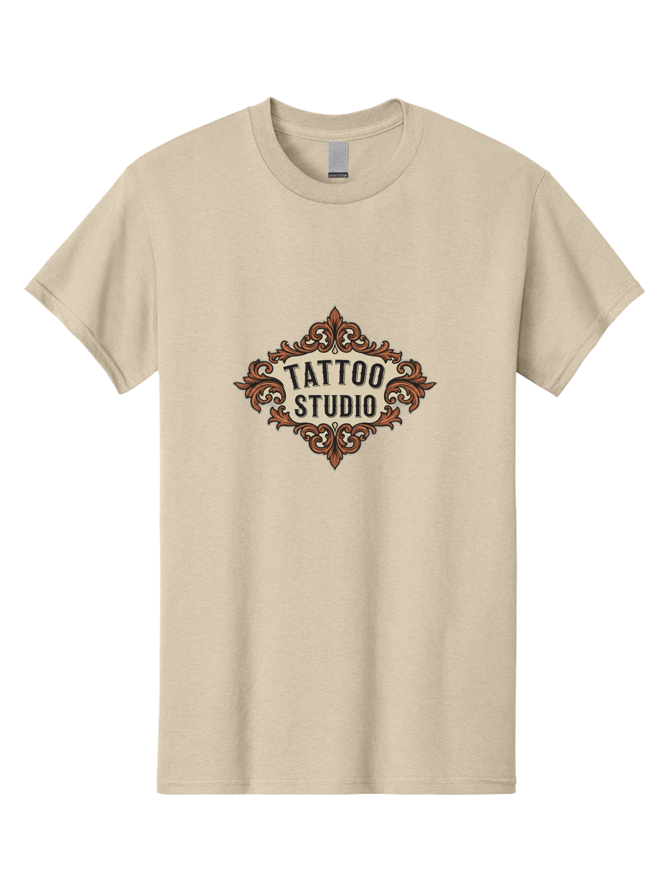 Tattoo-Studio Men'S Graphic Tee, 100% Cotton, Comfortable Casual Summer Wear, Machine Washable, Tattoo Studio, Vintage Design, Ornate Decor, Floral Patterns, Black Lettering, Traditional Tattoo Art, Classic Style Bad822