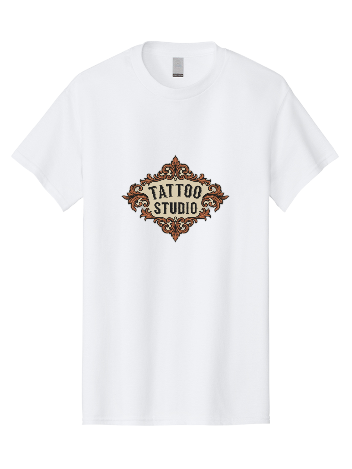 Tattoo-Studio Men'S Graphic Tee, 100% Cotton, Comfortable Casual Summer Wear, Machine Washable, Tattoo Studio, Vintage Design, Ornate Decor, Floral Patterns, Black Lettering, Traditional Tattoo Art, Classic Style Bad822