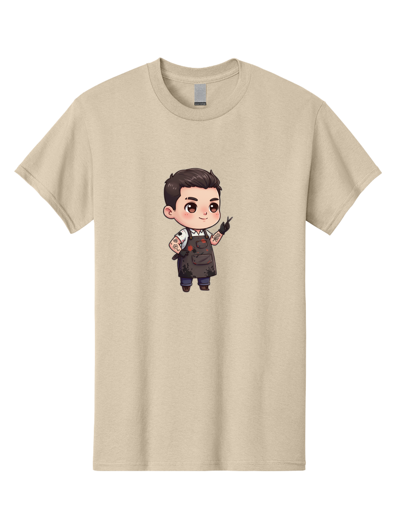 Tattooed-Barber-Boy Men'S Graphic Tee, 100% Cotton, Comfortable Casual Summer Wear, Machine Washable, Barber Character, Tattooed Arms, Cool Barber, Haircut Illustration, Stylish Hairdresser, Cartoon Barber, Trendy Tattoo Art, Grooming Expert Bad823