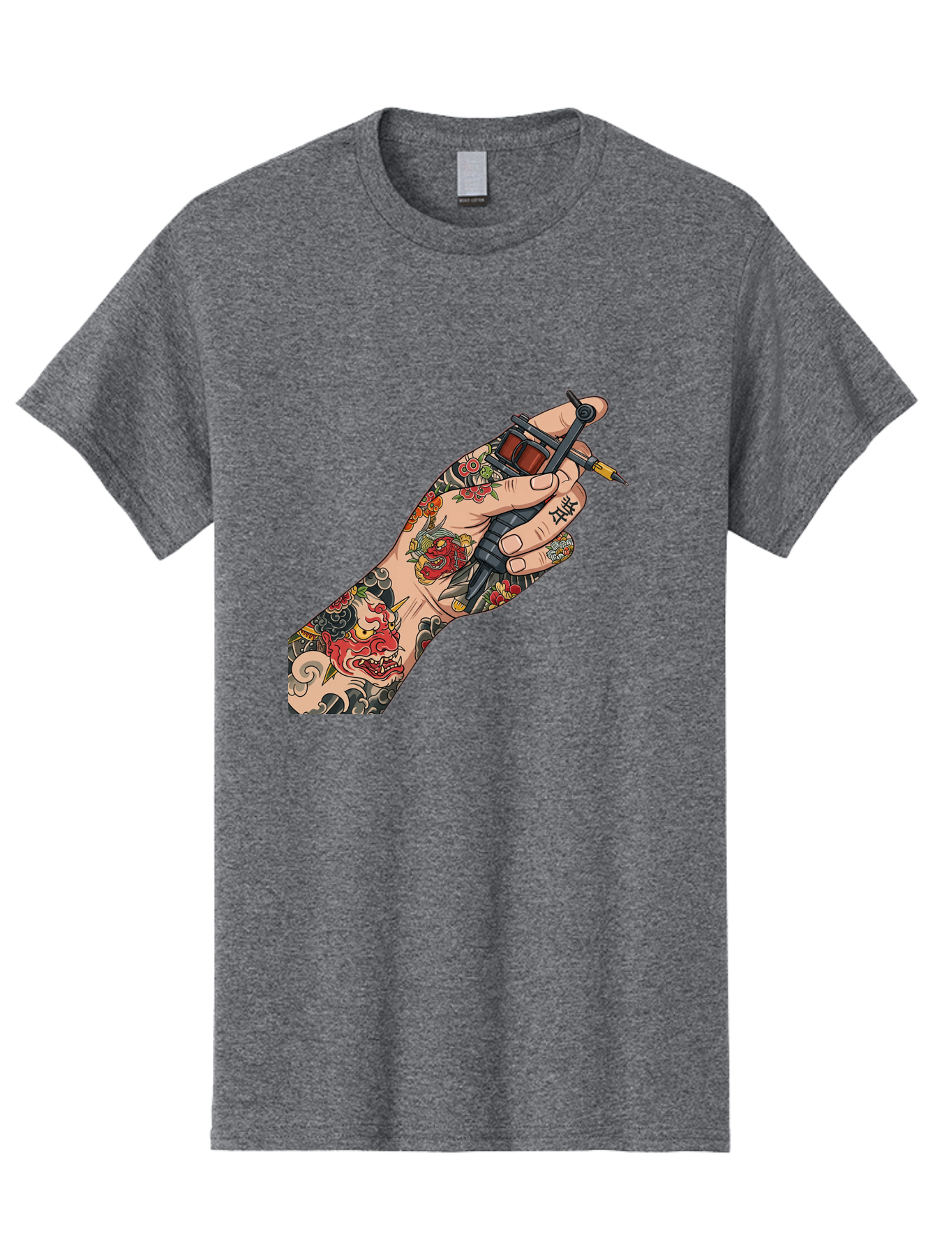 Tattooed-Hand Men'S Graphic Tee, 100% Cotton, Comfortable Casual Summer Wear, Machine Washable, Tattooed Hand, Tattoo Machine, Body Art, Ink, Tattoo Artist, Artful Expression, Vibrant Tattoos, Dragon Design, Traditional Japanese Tattoo, Bad828