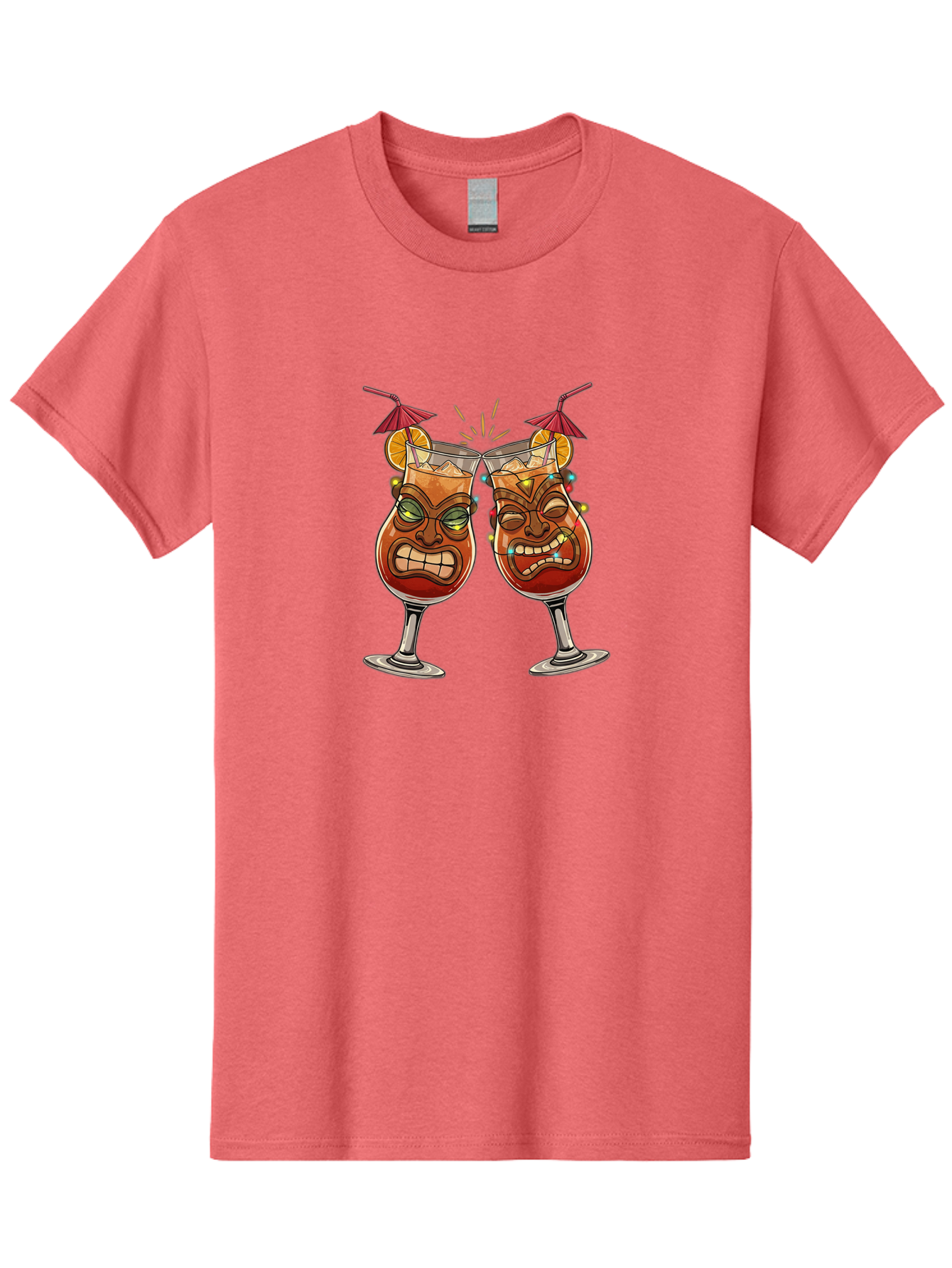 Tiki-Glasses Men'S Graphic Tee, 100% Cotton, Comfortable Casual Summer Wear, Machine Washable, Tiki Cocktails, Tropical Drinks, Cartoon Glasses, Festive Toast, Party Atmosphere, Refreshing Beverages, Summer Vibes, Cocktail Culture Bad843
