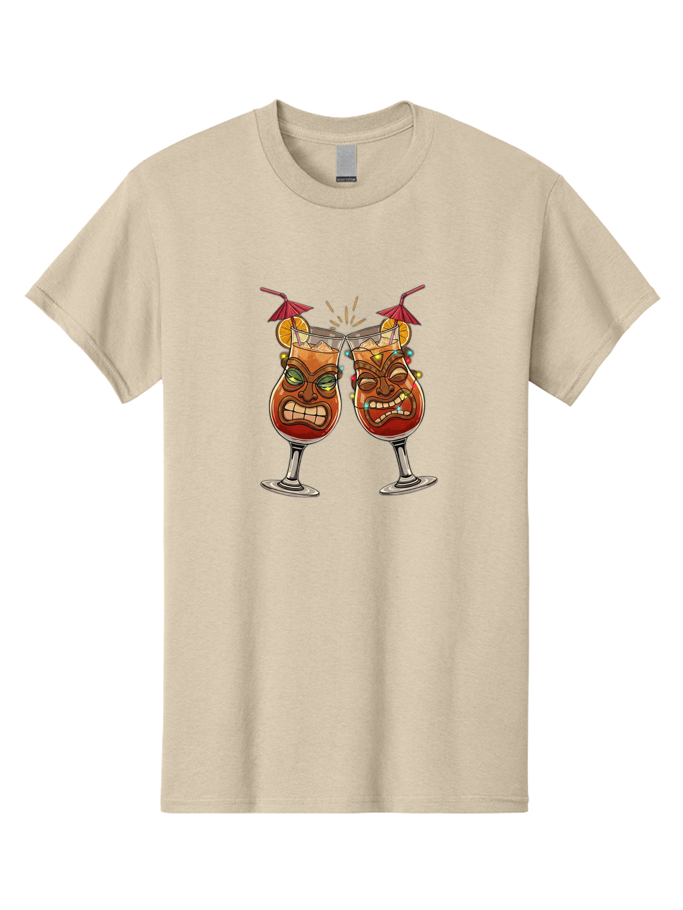 Tiki-Glasses Men'S Graphic Tee, 100% Cotton, Comfortable Casual Summer Wear, Machine Washable, Tiki Cocktails, Tropical Drinks, Cartoon Glasses, Festive Toast, Party Atmosphere, Refreshing Beverages, Summer Vibes, Cocktail Culture Bad843