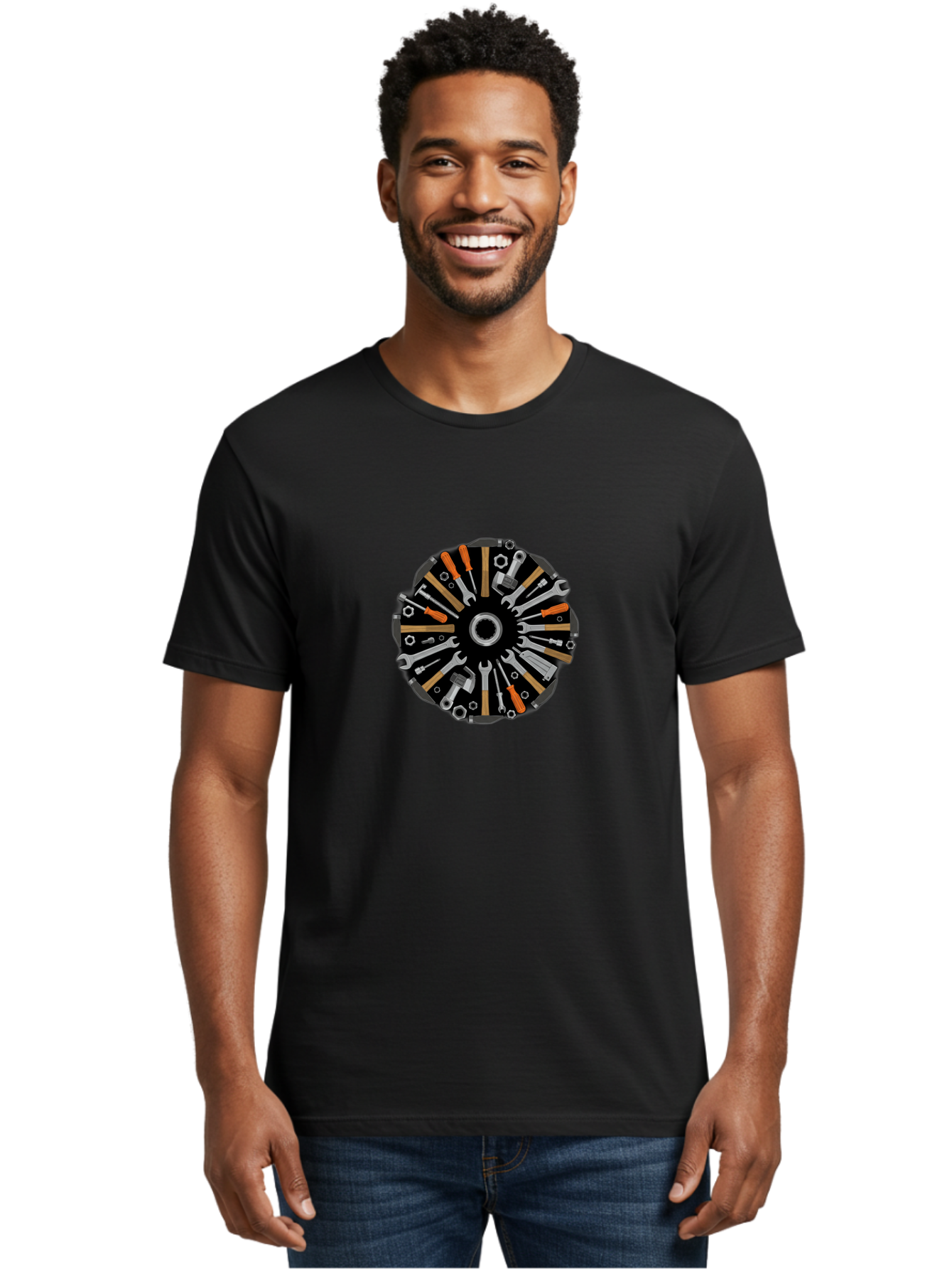Tool-Wheel Men'S Graphic Tee, 100% Cotton, Comfortable Casual Summer Wear, Machine Washable, Wrenches, Screwdrivers, Pliers, Hand Tools, Diy, Toolbox, Hardware, Mechanics, Repair, Maintenance Bad846
