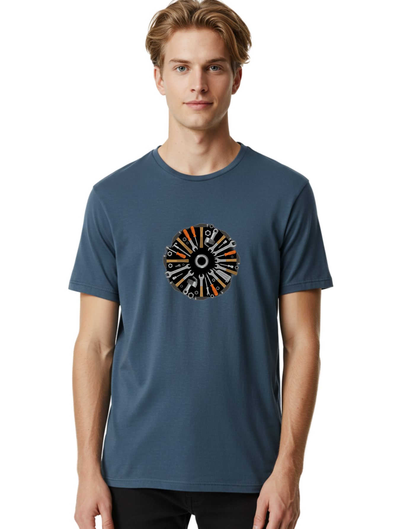 Tool-Wheel Men'S Graphic Tee, 100% Cotton, Comfortable Casual Summer Wear, Machine Washable, Wrenches, Screwdrivers, Pliers, Hand Tools, Diy, Toolbox, Hardware, Mechanics, Repair, Maintenance Bad846