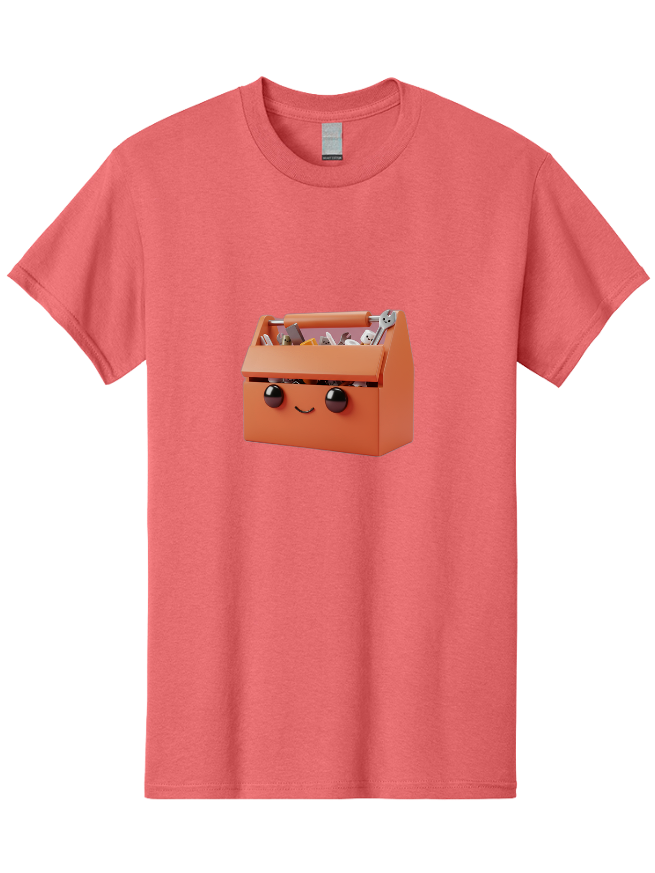Toolbox-1 Men'S Graphic Tee, 100% Cotton, Comfortable Casual Summer Wear, Machine Washable, Orange Toolbox, Cartoonish Face, Smiling Eyes, Black Pupils, 3D Rendering, Creative Design, Funny, Quirky, Toolbox, Metal Wrenches, Various Tools Bad847