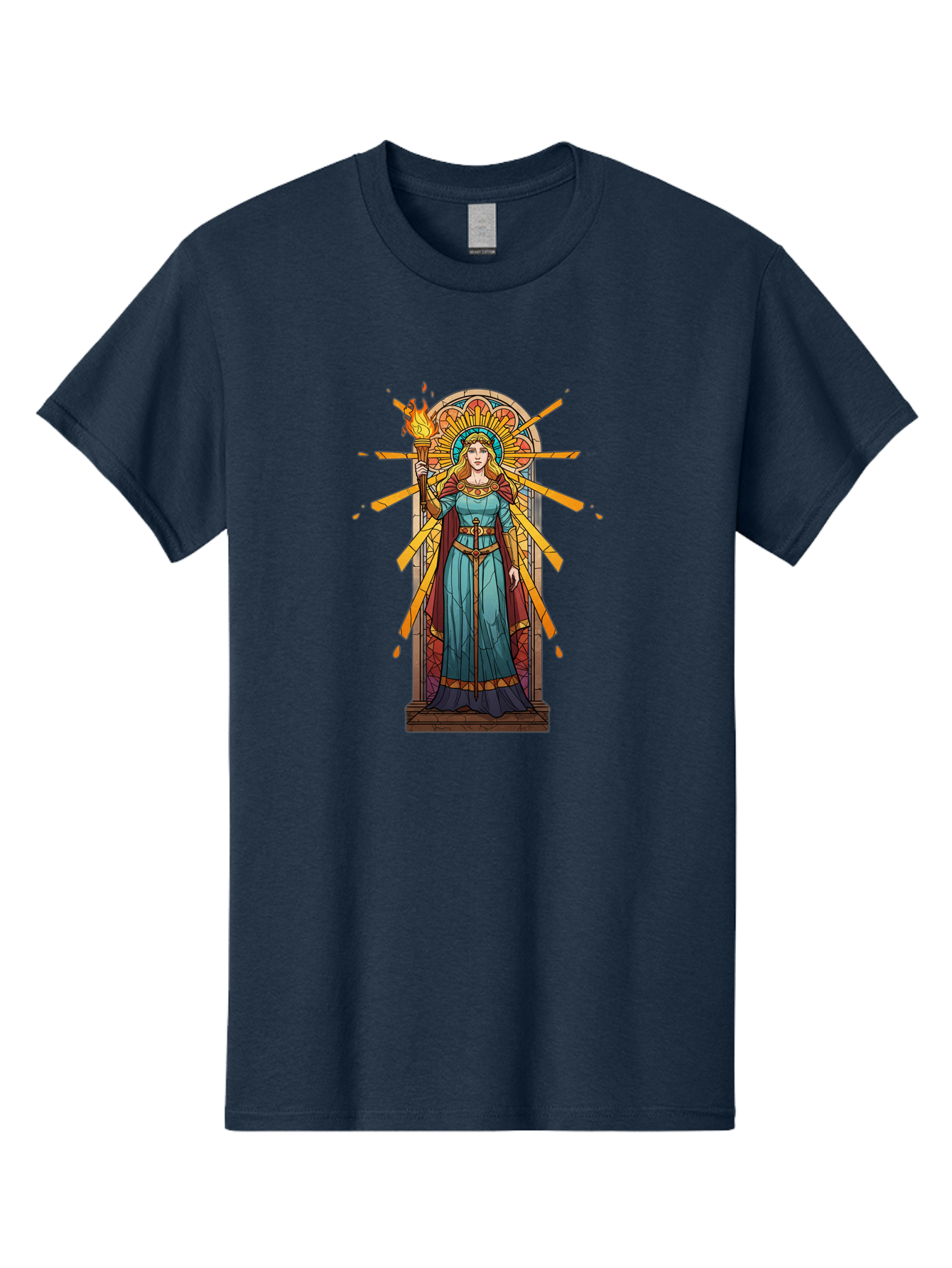 Torch-Lady Men'S Graphic Tee, 100% Cotton, Comfortable Casual Summer Wear, Machine Washable, Statue Of Liberty, Freedom Symbol, Torch Bearer, Stained Glass Art, Vintage Illustration, Liberty Personified, Woman With Torch Bad854
