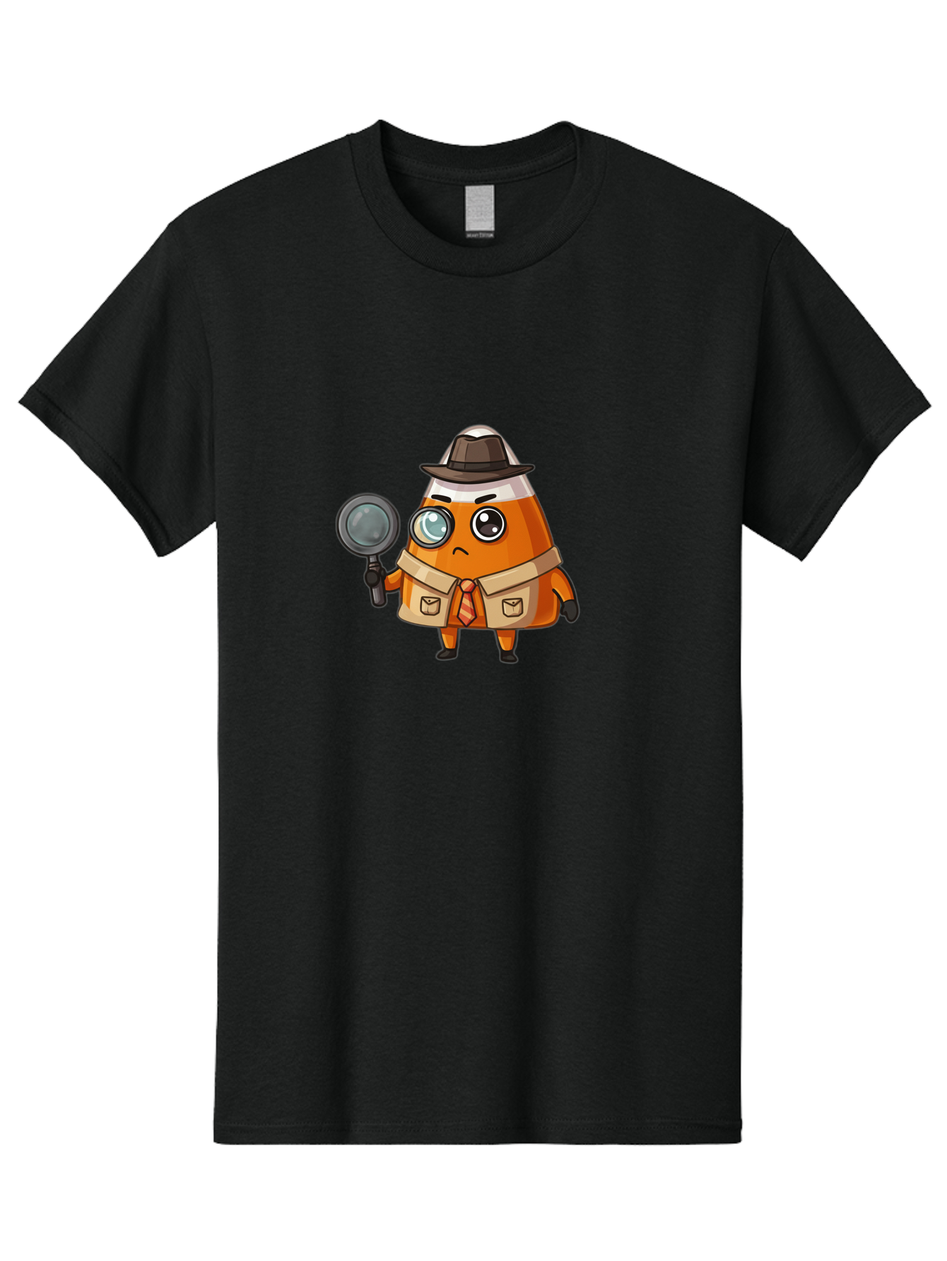 Traffic-Cone-Detective Men'S Graphic Tee, 100% Cotton, Comfortable Casual Summer Wear, Machine Washable, Detective Cone, Cartoon Character, Magnifying Glass, Trench Coat, Fedora Hat, Detective Clothing, Crime Scene Investigation, Bad855