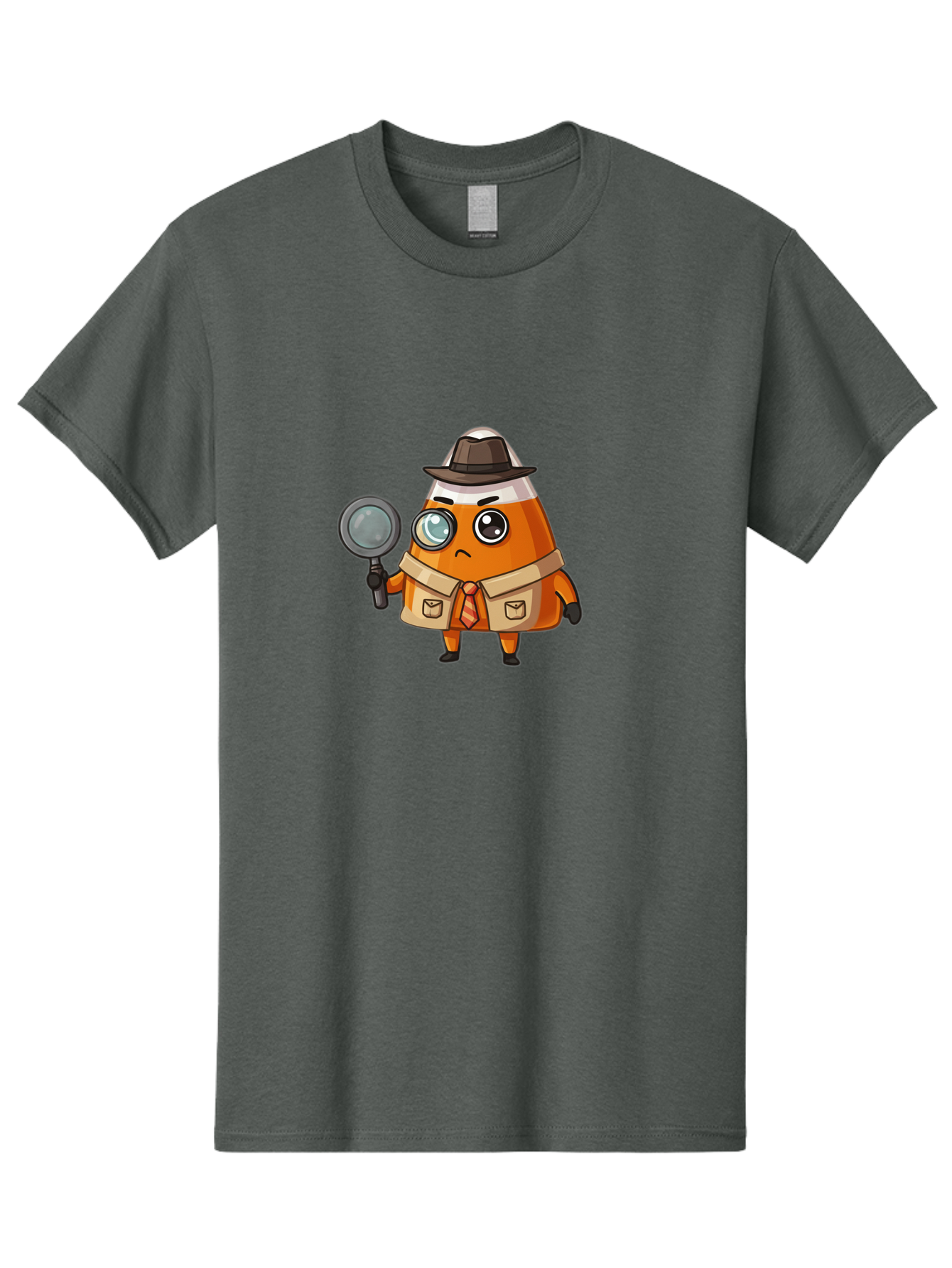 Traffic-Cone-Detective Men'S Graphic Tee, 100% Cotton, Comfortable Casual Summer Wear, Machine Washable, Detective Cone, Cartoon Character, Magnifying Glass, Trench Coat, Fedora Hat, Detective Clothing, Crime Scene Investigation, Bad855