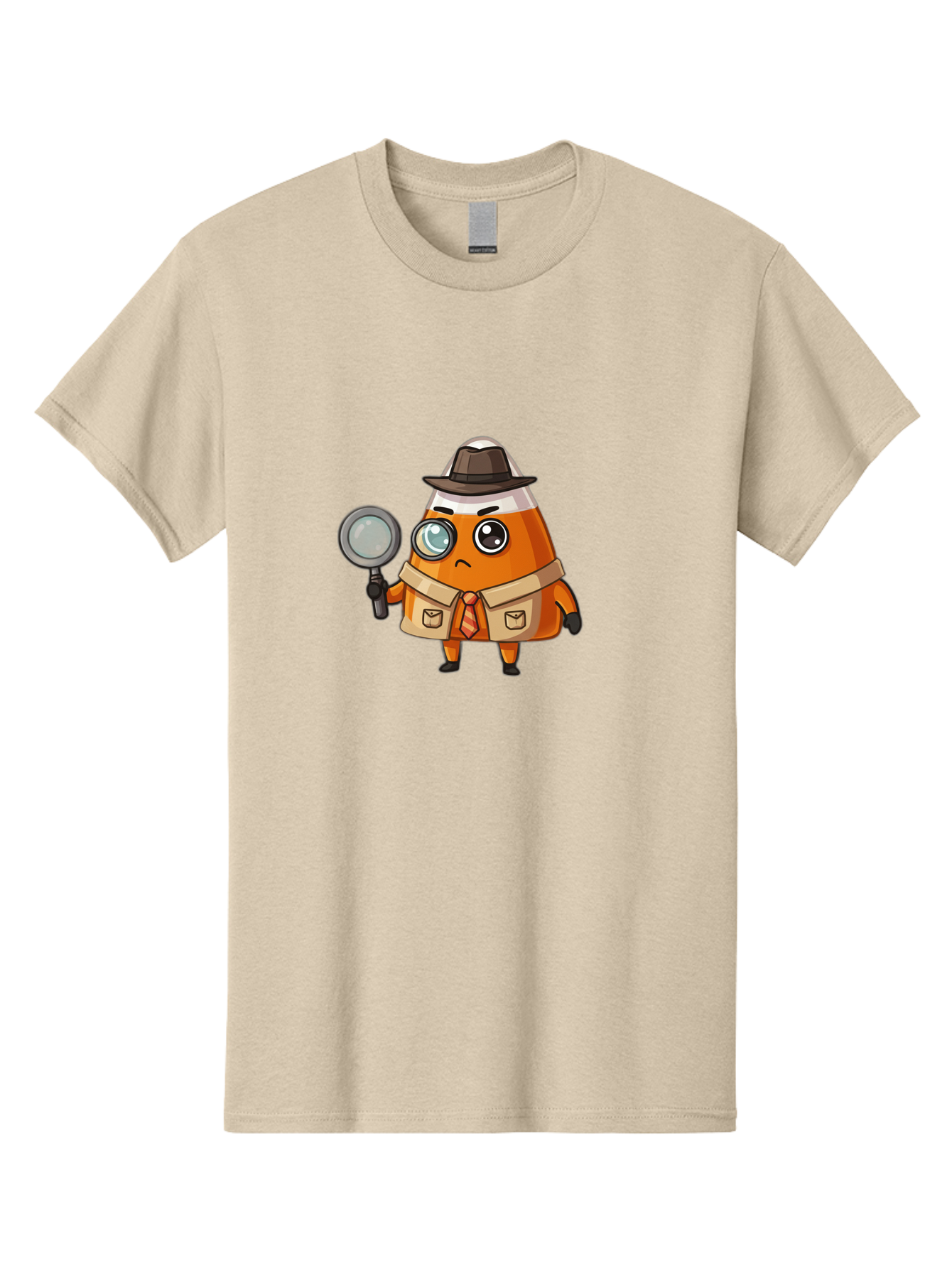 Traffic-Cone-Detective Men'S Graphic Tee, 100% Cotton, Comfortable Casual Summer Wear, Machine Washable, Detective Cone, Cartoon Character, Magnifying Glass, Trench Coat, Fedora Hat, Detective Clothing, Crime Scene Investigation, Bad855