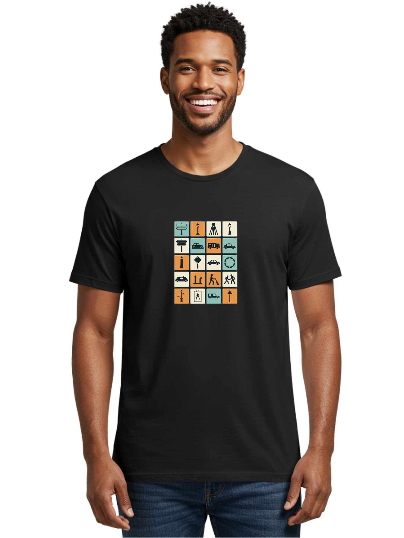 Traffic-Signs Men'S Graphic Tee, 100% Cotton, Comfortable Casual Summer Wear, Machine Washable, Traffic Signs, Road Signs, Direction Signs, Traffic Icons, Street Signs, Navigation Symbols, Transportation Graphics, Urban Planning, Road Safety, Bad856