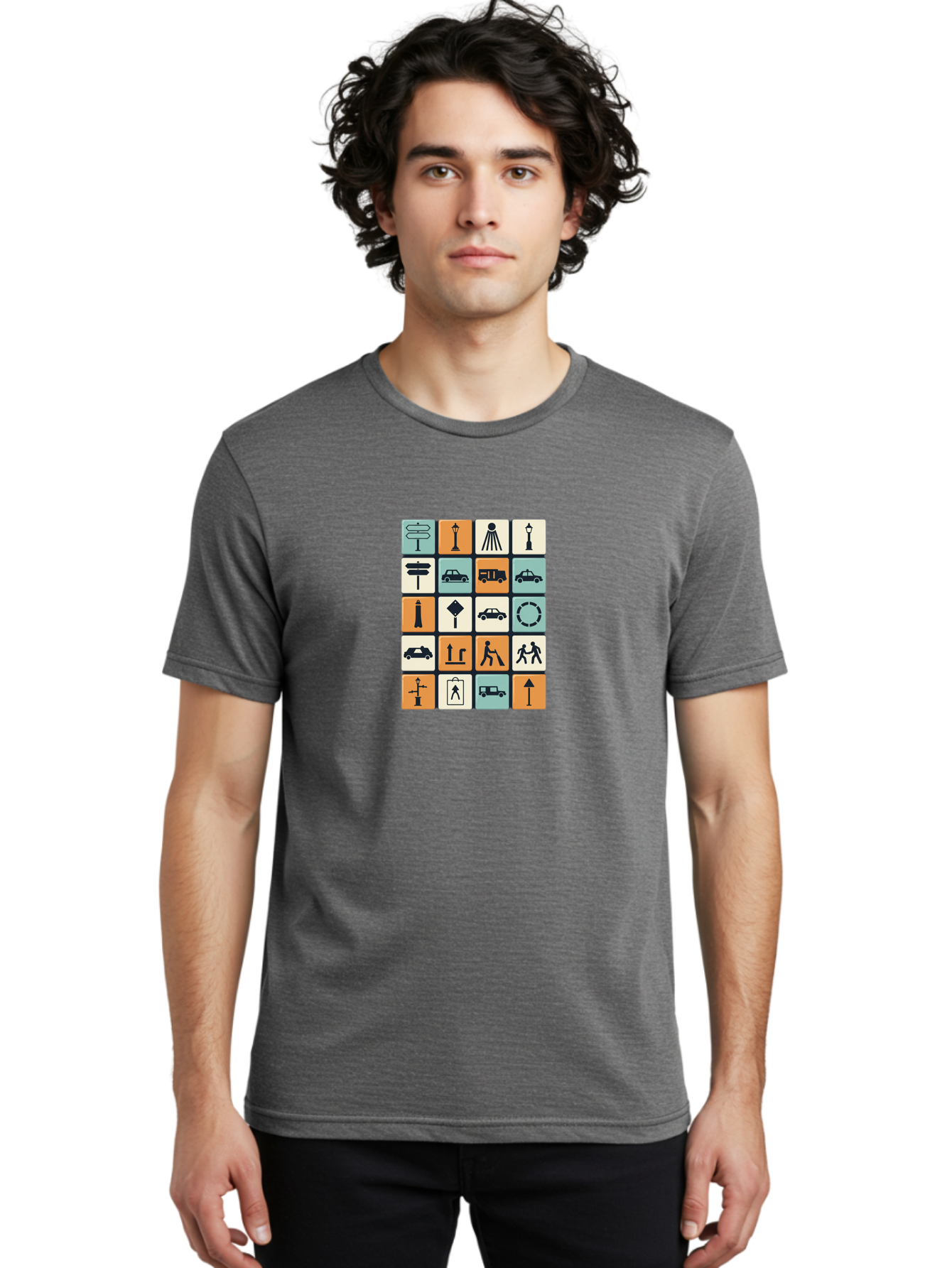 Traffic-Signs Men'S Graphic Tee, 100% Cotton, Comfortable Casual Summer Wear, Machine Washable, Traffic Signs, Road Signs, Direction Signs, Traffic Icons, Street Signs, Navigation Symbols, Transportation Graphics, Urban Planning, Road Safety, Bad856