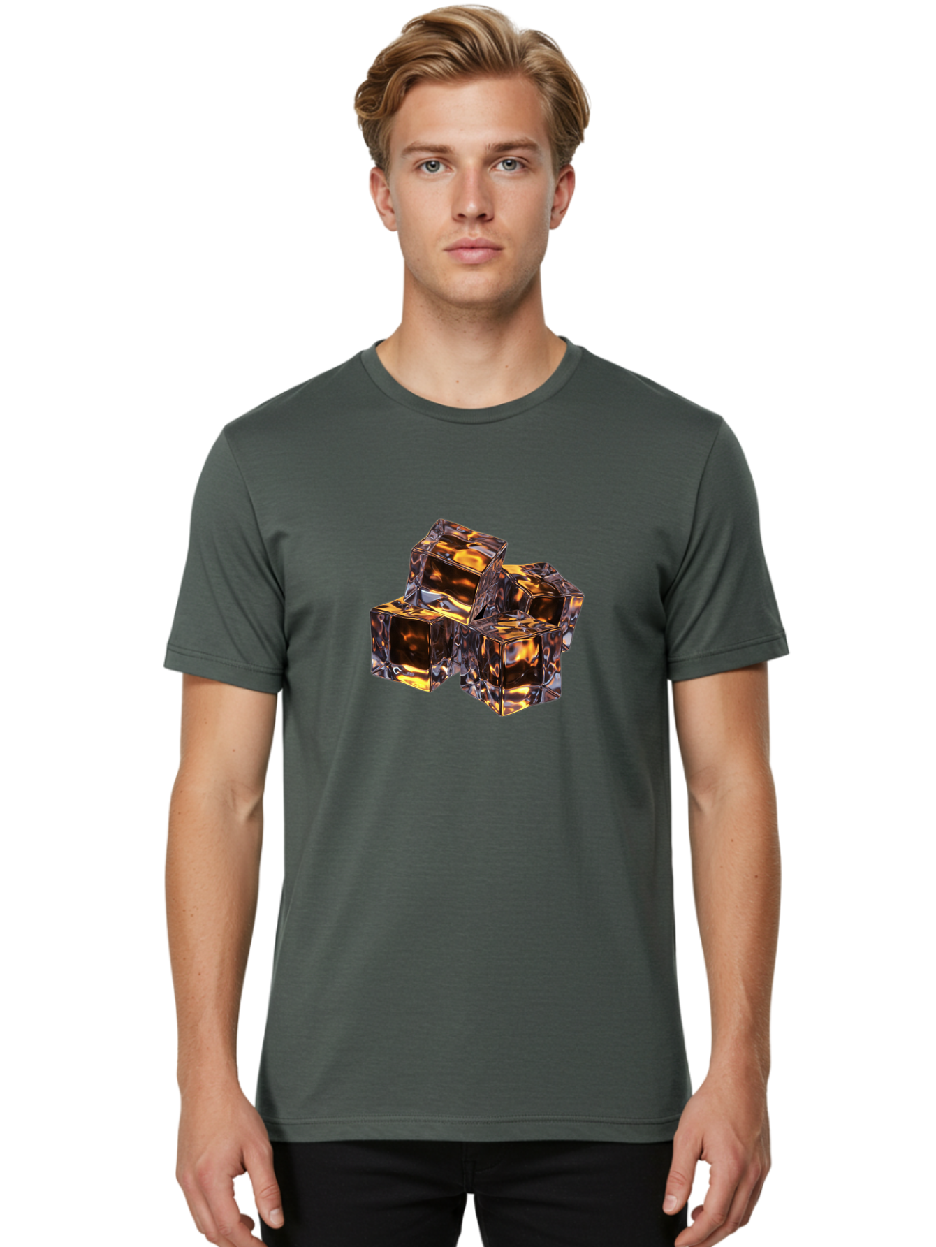 Transparent-Gold-Cubes Men'S Graphic Tee, 100% Cotton, Comfortable Casual Summer Wear, Machine Washable, Tigereye Gemstones, Golden Brown Gem, Tiger'S Eye, Precious Stones, Luxury Jewelry, Ornate Decor, Earthy Tones, Gemstone Collection, Bad857