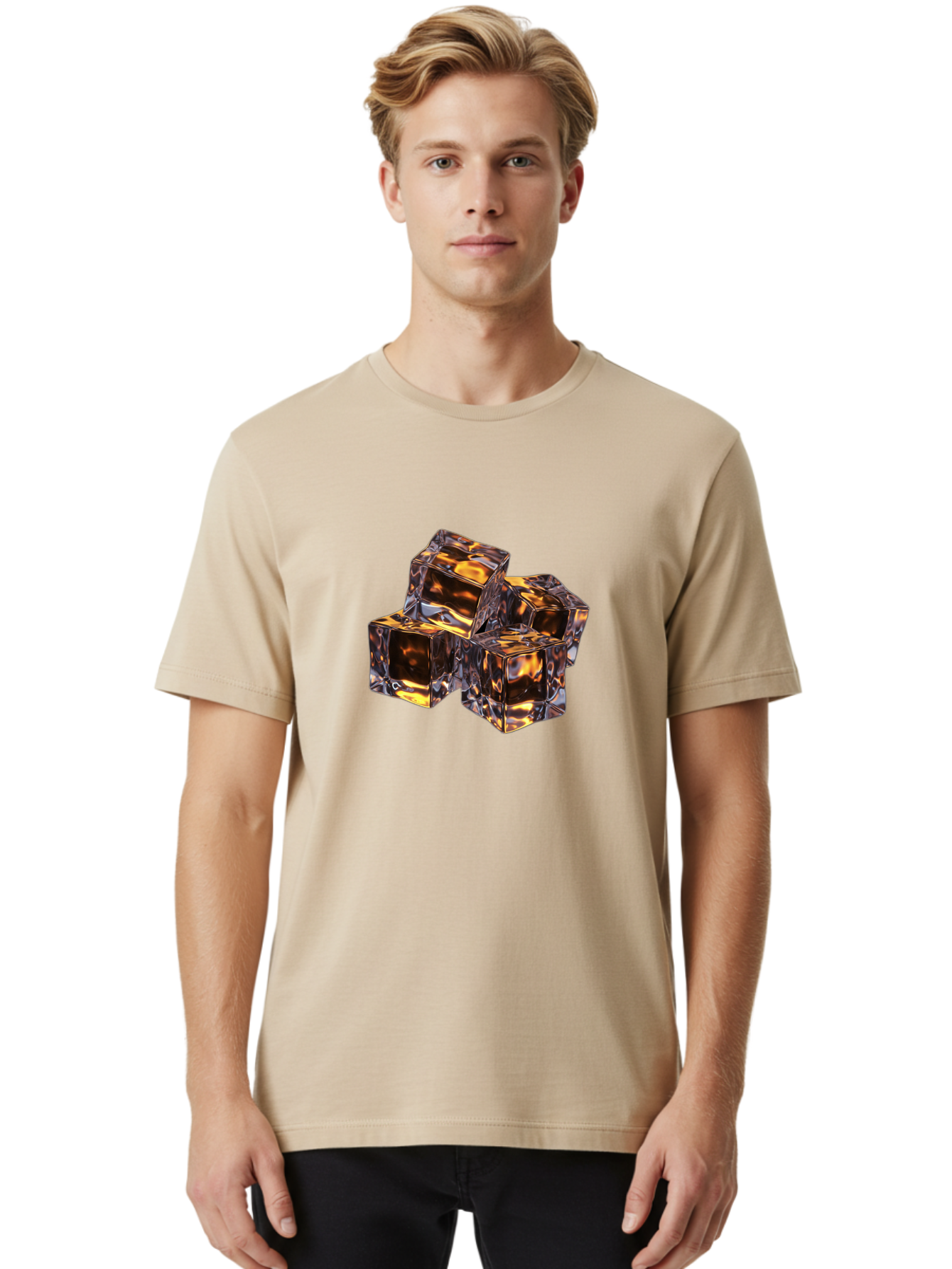 Transparent-Gold-Cubes Men'S Graphic Tee, 100% Cotton, Comfortable Casual Summer Wear, Machine Washable, Tigereye Gemstones, Golden Brown Gem, Tiger'S Eye, Precious Stones, Luxury Jewelry, Ornate Decor, Earthy Tones, Gemstone Collection, Bad857