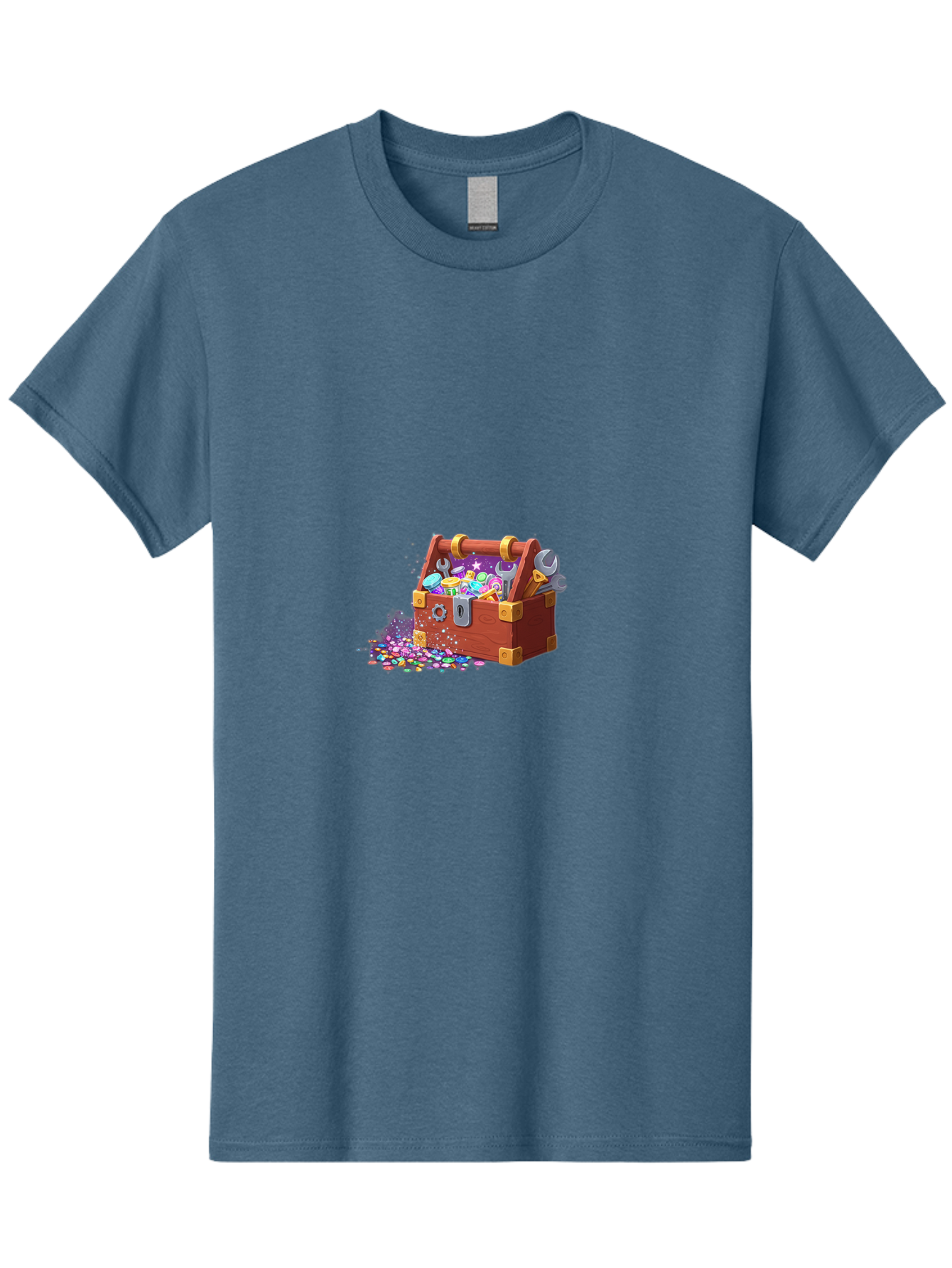 Treasure-Box Men'S Graphic Tee, 100% Cotton, Comfortable Casual Summer Wear, Machine Washable, Wood Treasure Chest, Colorful Jewels, Gemstones, Treasure, Loot, Gaming Treasure, Gaming Rewards, Loot Box, Puzzle Pieces, Shiny Objects, Bad858