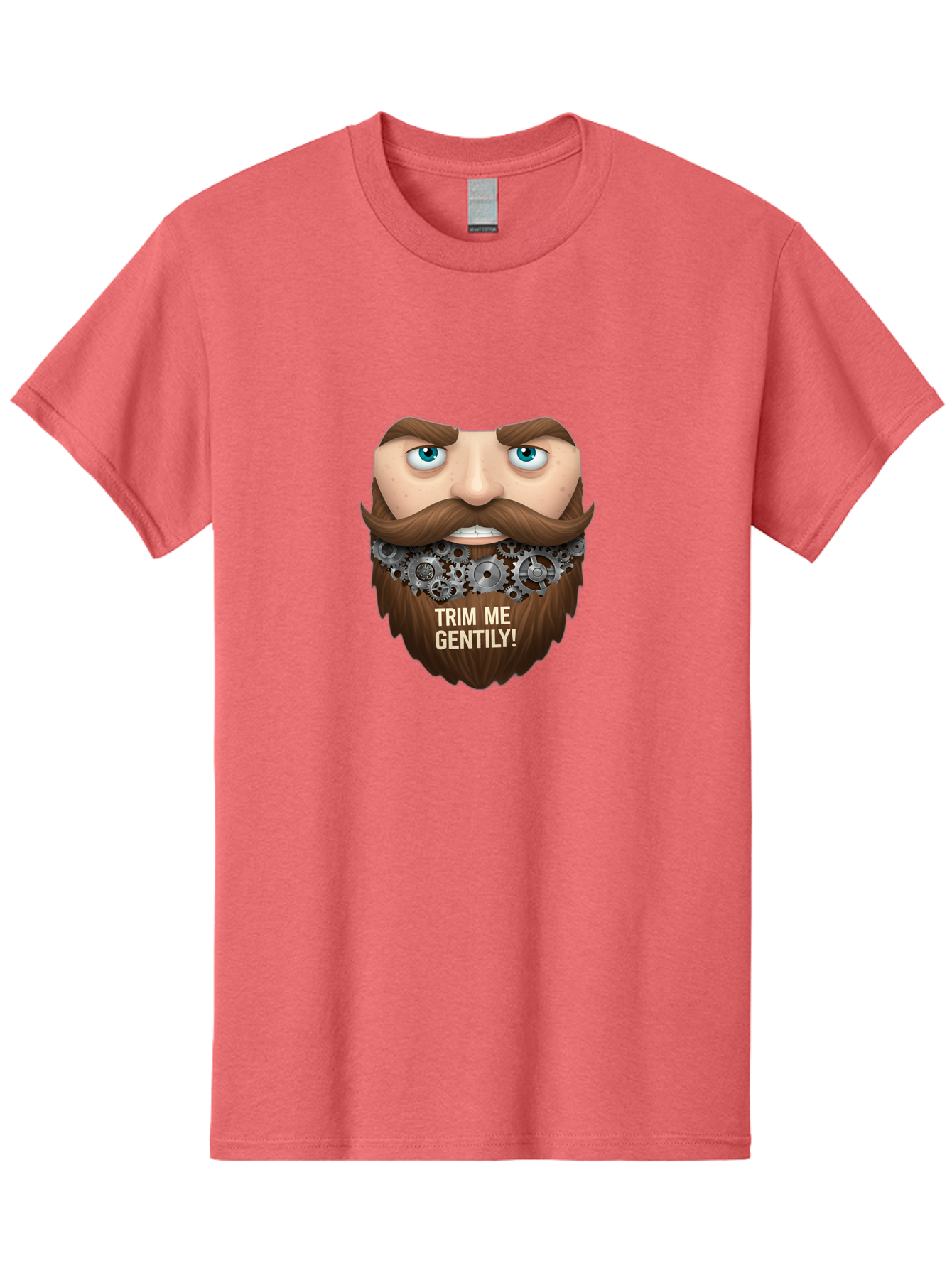 Trim-Me-Gentily Men'S Graphic Tee, 100% Cotton, Comfortable Casual Summer Wear, Machine Washable, Steampunk-Inspired Beard, Mechanical Gears, Vintage Grooming, Quirky Humor, Unique Facial Hair, Whimsical Design, Trim Me Gently, Bad861