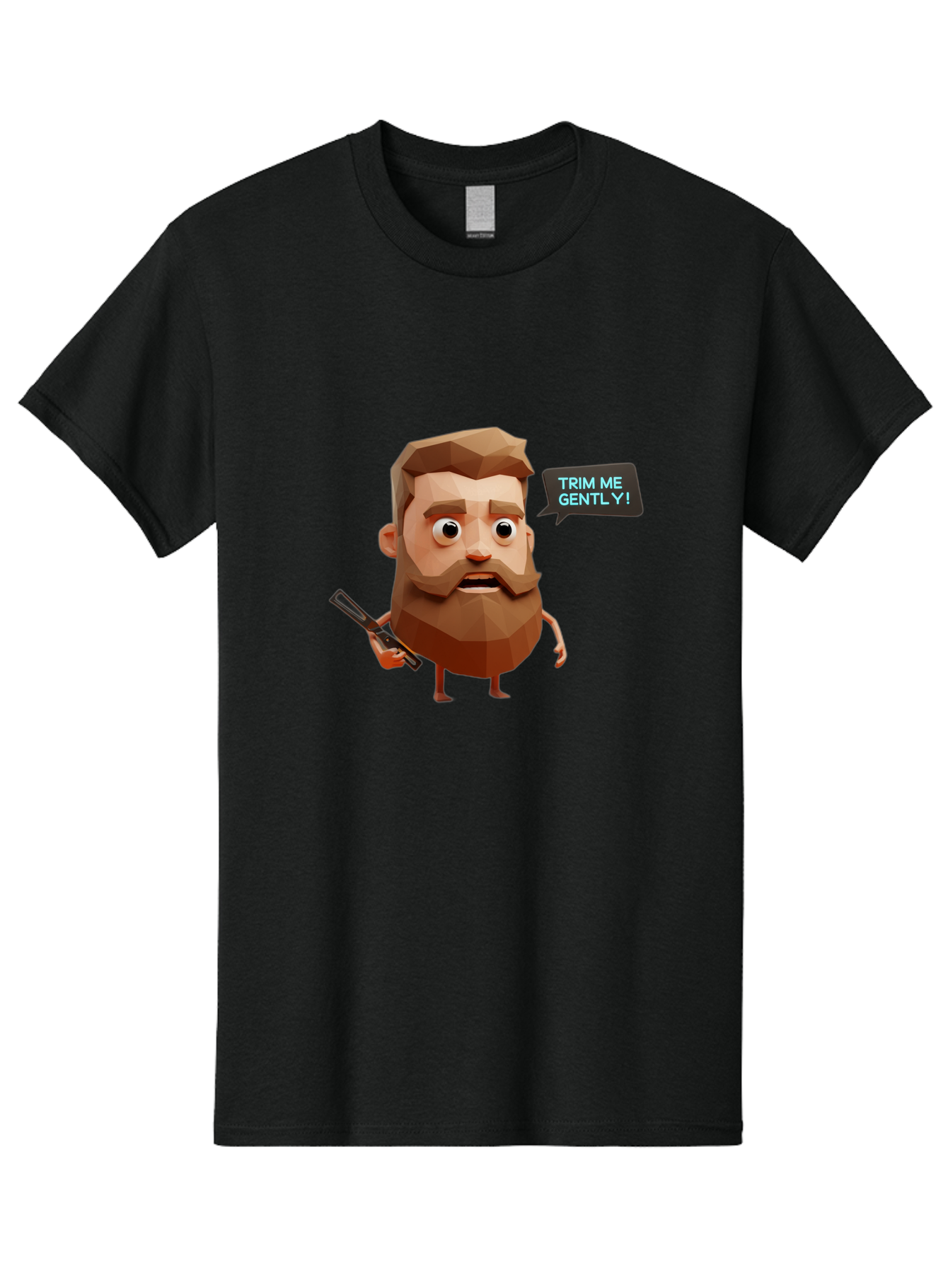 Trim-Me-Gently-1 Men'S Graphic Tee, 100% Cotton, Comfortable Casual Summer Wear, Machine Washable, Cartoon Man, Low Poly Character, 3D Illustration, Barber Theme, Grooming, Male Beauty, Beard Care, Scissors, Funny Expression Bad862