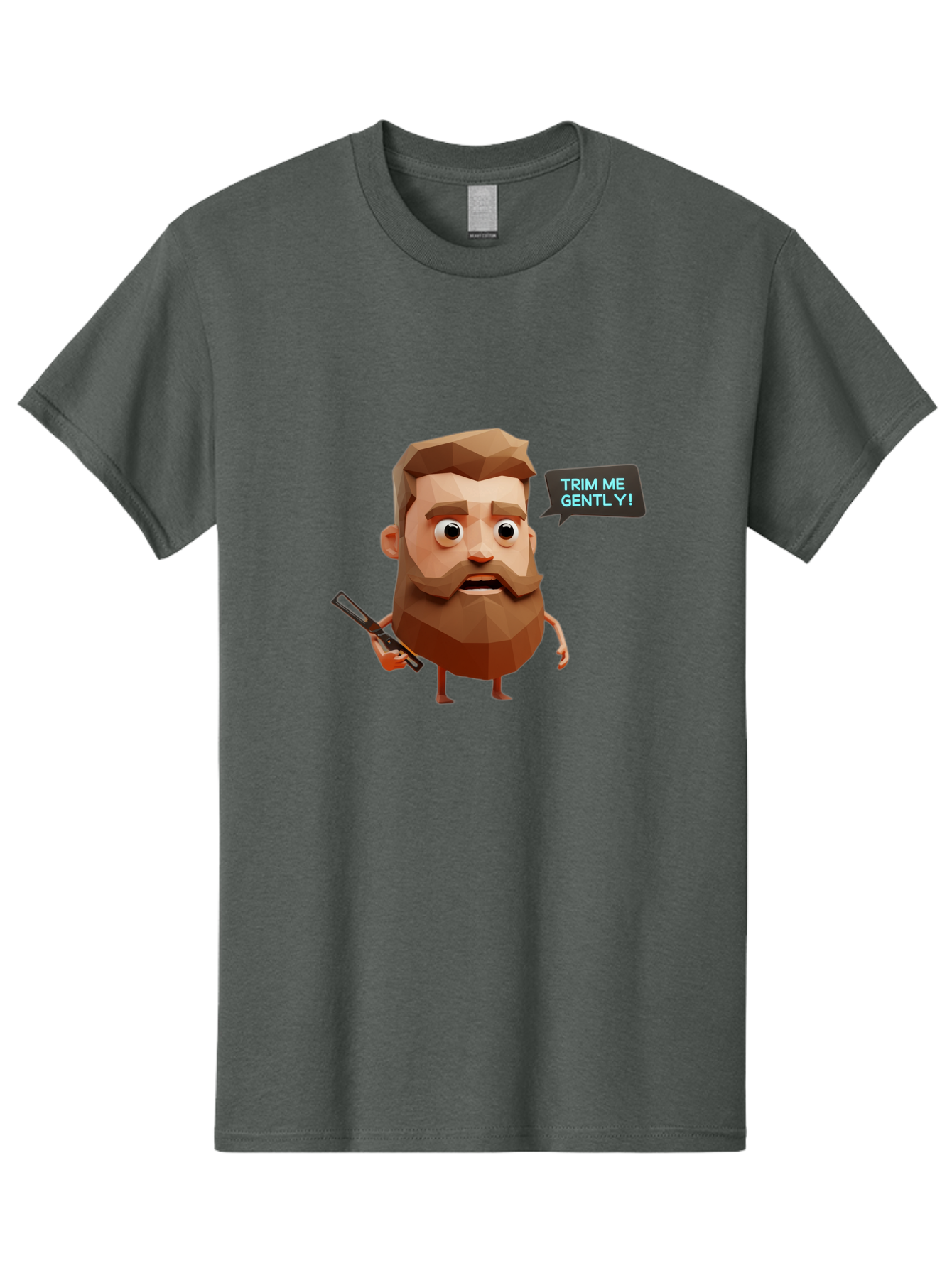 Trim-Me-Gently-1 Men'S Graphic Tee, 100% Cotton, Comfortable Casual Summer Wear, Machine Washable, Cartoon Man, Low Poly Character, 3D Illustration, Barber Theme, Grooming, Male Beauty, Beard Care, Scissors, Funny Expression Bad862