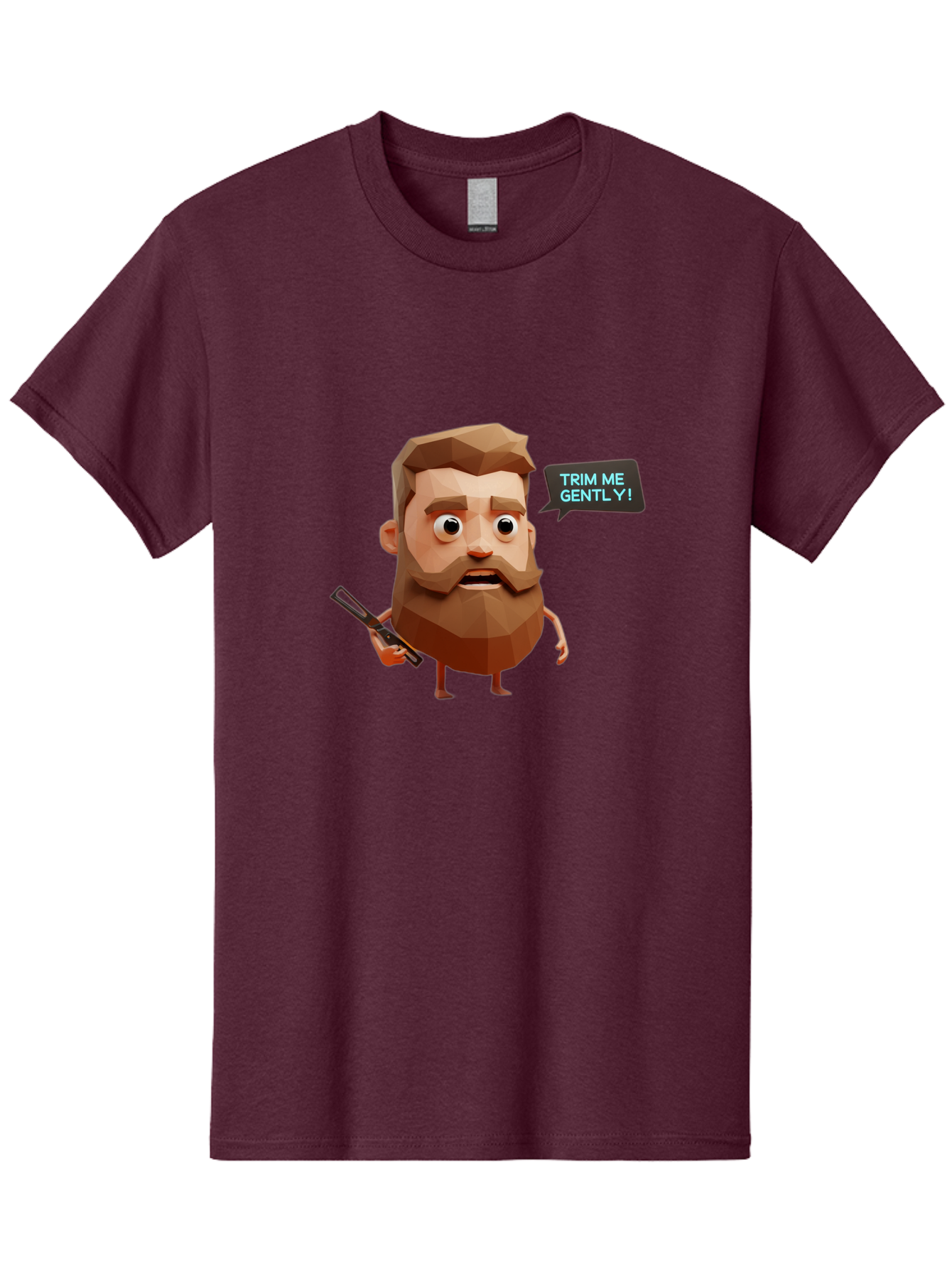 Trim-Me-Gently-1 Men'S Graphic Tee, 100% Cotton, Comfortable Casual Summer Wear, Machine Washable, Cartoon Man, Low Poly Character, 3D Illustration, Barber Theme, Grooming, Male Beauty, Beard Care, Scissors, Funny Expression Bad862