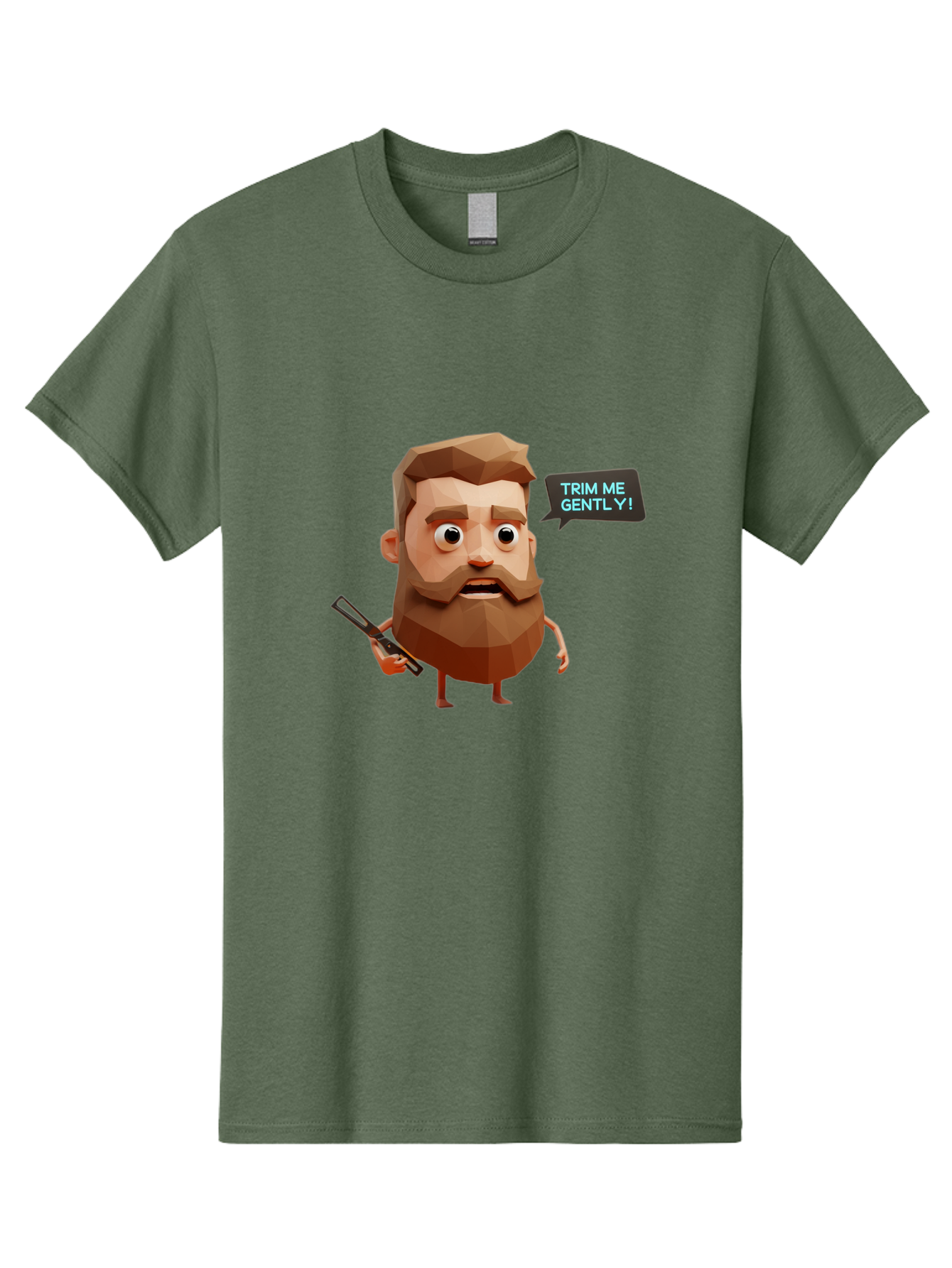 Trim-Me-Gently-1 Men'S Graphic Tee, 100% Cotton, Comfortable Casual Summer Wear, Machine Washable, Cartoon Man, Low Poly Character, 3D Illustration, Barber Theme, Grooming, Male Beauty, Beard Care, Scissors, Funny Expression Bad862