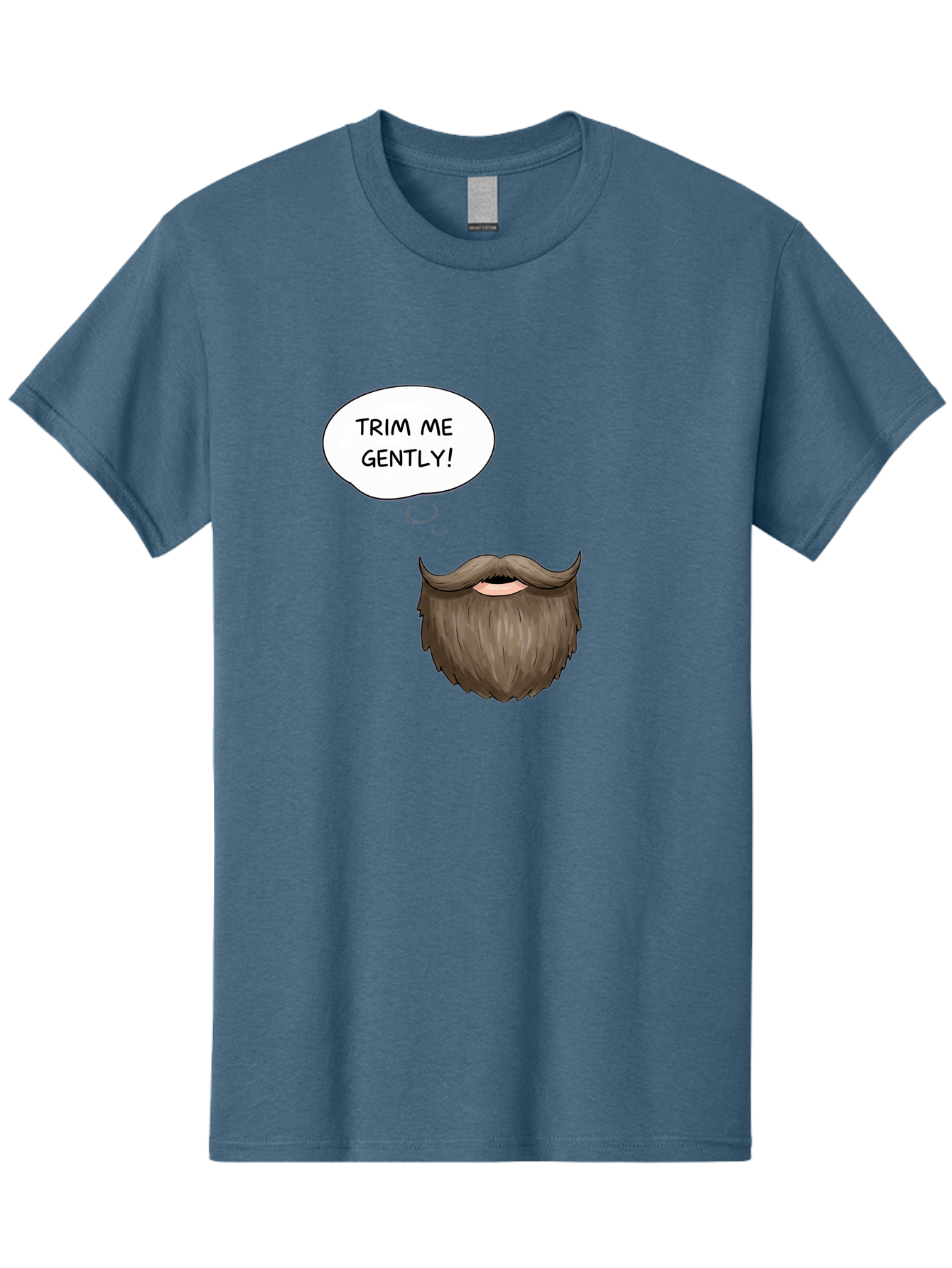 Trim-Me-Gently-2 Men'S Graphic Tee, 100% Cotton, Comfortable Casual Summer Wear, Machine Washable, Funny Cartoon Beard, Humorous Illustration, Whimsical Character, Mustache And Beard Combo, Playful Typography, Quirky Design, Bold Text, Bad863