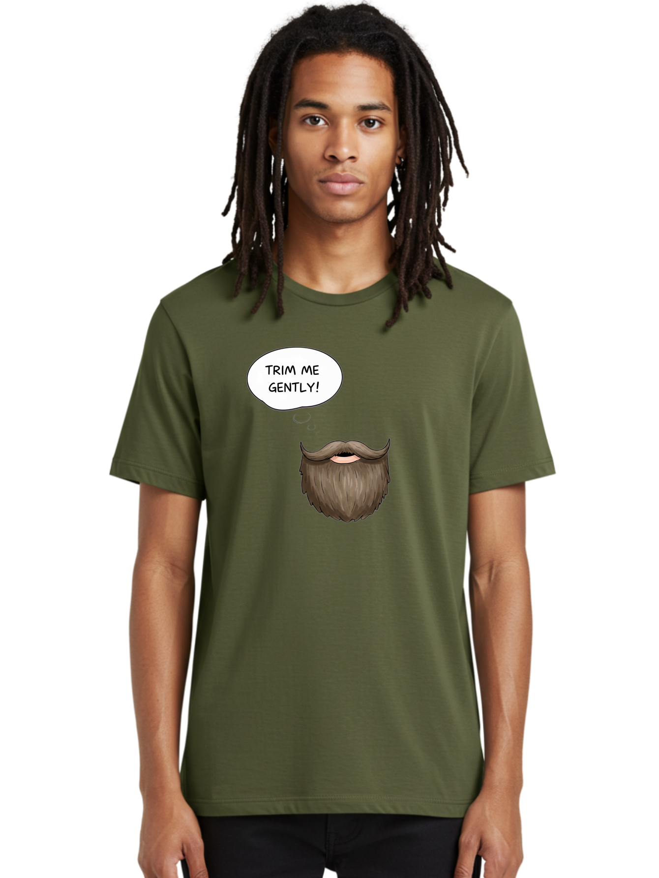 Trim-Me-Gently-2 Men'S Graphic Tee, 100% Cotton, Comfortable Casual Summer Wear, Machine Washable, Funny Cartoon Beard, Humorous Illustration, Whimsical Character, Mustache And Beard Combo, Playful Typography, Quirky Design, Bold Text, Bad863