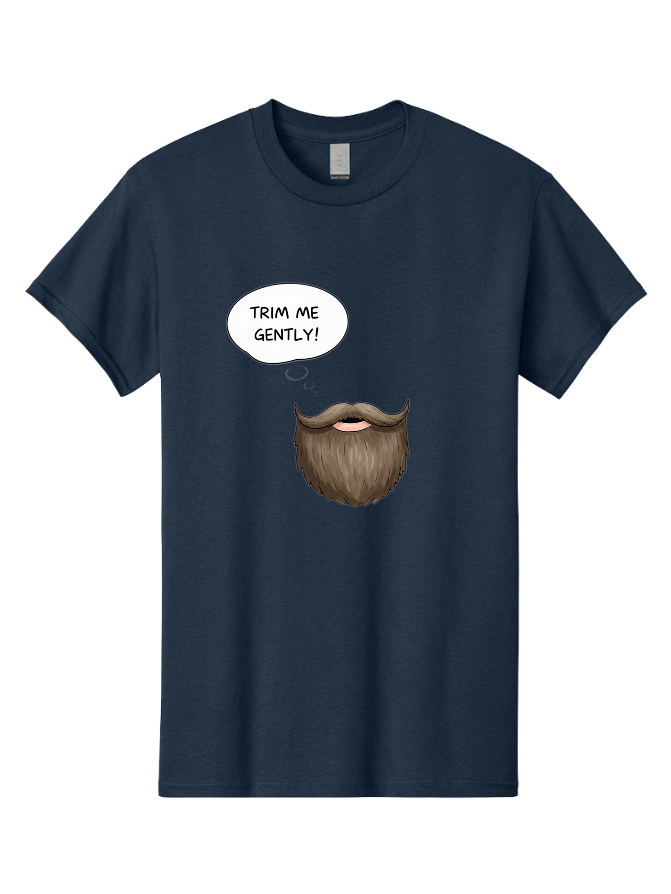Trim-Me-Gently-2 Men'S Graphic Tee, 100% Cotton, Comfortable Casual Summer Wear, Machine Washable, Funny Cartoon Beard, Humorous Illustration, Whimsical Character, Mustache And Beard Combo, Playful Typography, Quirky Design, Bold Text, Bad863