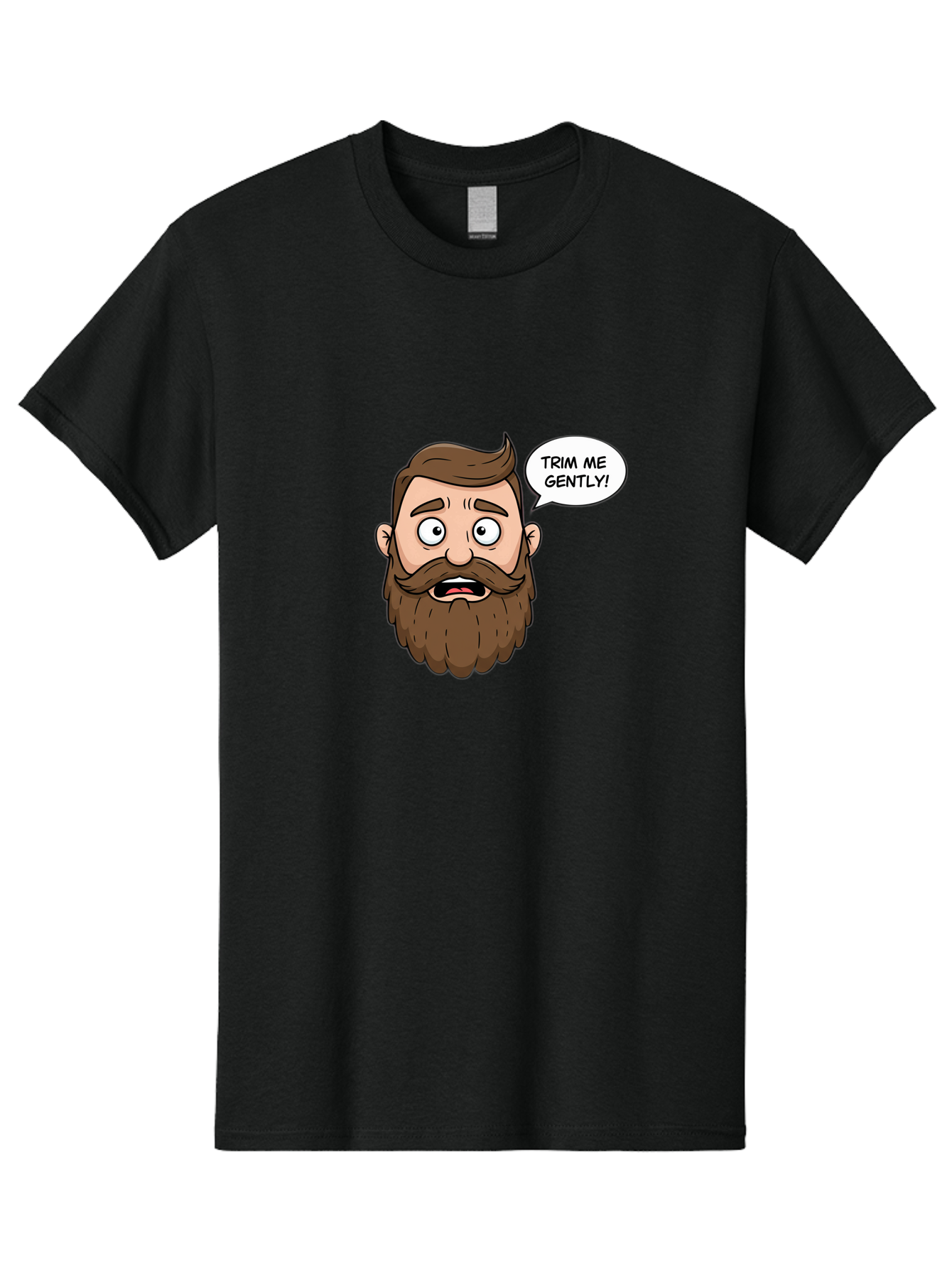 Trim-Me-Gently-3 Men'S Graphic Tee, 100% Cotton, Comfortable Casual Summer Wear, Machine Washable, Cartoon Man With Brown Hair And Beard, Worried Expression, Speech Bubble, Barber Humor, Grooming, Haircut, Men'S Grooming, Comedic Relief Bad864