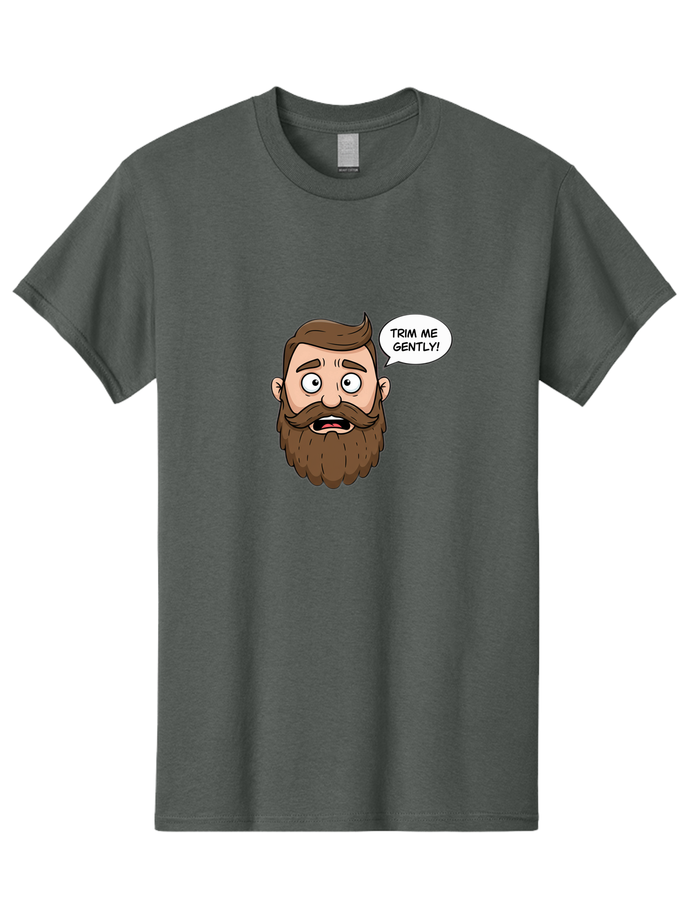 Trim-Me-Gently-3 Men'S Graphic Tee, 100% Cotton, Comfortable Casual Summer Wear, Machine Washable, Cartoon Man With Brown Hair And Beard, Worried Expression, Speech Bubble, Barber Humor, Grooming, Haircut, Men'S Grooming, Comedic Relief Bad864