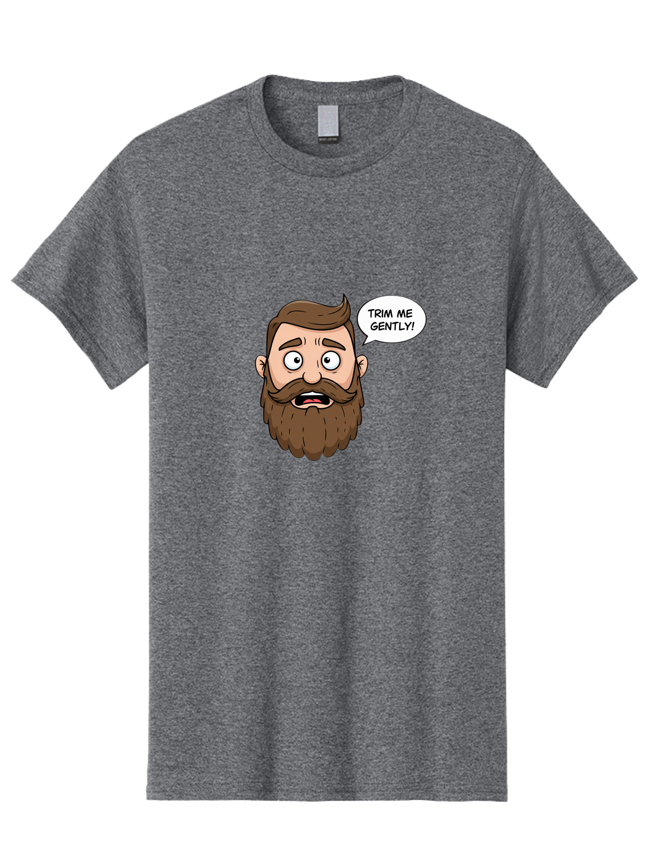 Trim-Me-Gently-3 Men'S Graphic Tee, 100% Cotton, Comfortable Casual Summer Wear, Machine Washable, Cartoon Man With Brown Hair And Beard, Worried Expression, Speech Bubble, Barber Humor, Grooming, Haircut, Men'S Grooming, Comedic Relief Bad864