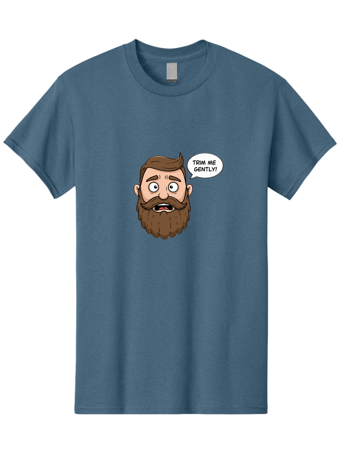 Trim-Me-Gently-3 Men'S Graphic Tee, 100% Cotton, Comfortable Casual Summer Wear, Machine Washable, Cartoon Man With Brown Hair And Beard, Worried Expression, Speech Bubble, Barber Humor, Grooming, Haircut, Men'S Grooming, Comedic Relief Bad864