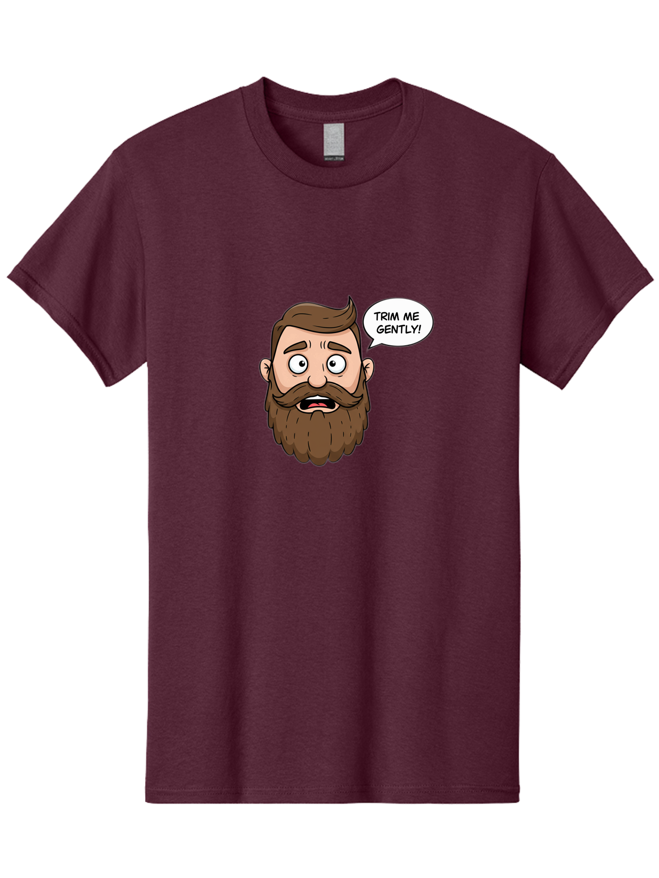 Trim-Me-Gently-3 Men'S Graphic Tee, 100% Cotton, Comfortable Casual Summer Wear, Machine Washable, Cartoon Man With Brown Hair And Beard, Worried Expression, Speech Bubble, Barber Humor, Grooming, Haircut, Men'S Grooming, Comedic Relief Bad864