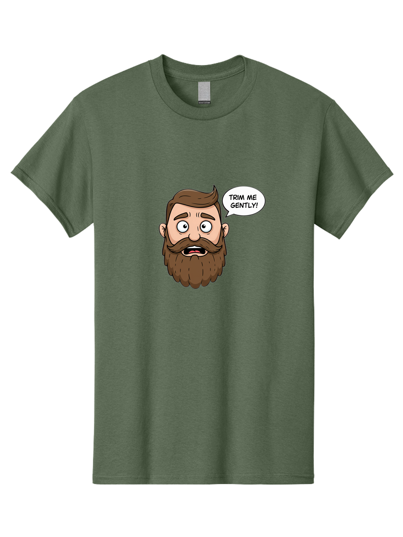 Trim-Me-Gently-3 Men'S Graphic Tee, 100% Cotton, Comfortable Casual Summer Wear, Machine Washable, Cartoon Man With Brown Hair And Beard, Worried Expression, Speech Bubble, Barber Humor, Grooming, Haircut, Men'S Grooming, Comedic Relief Bad864