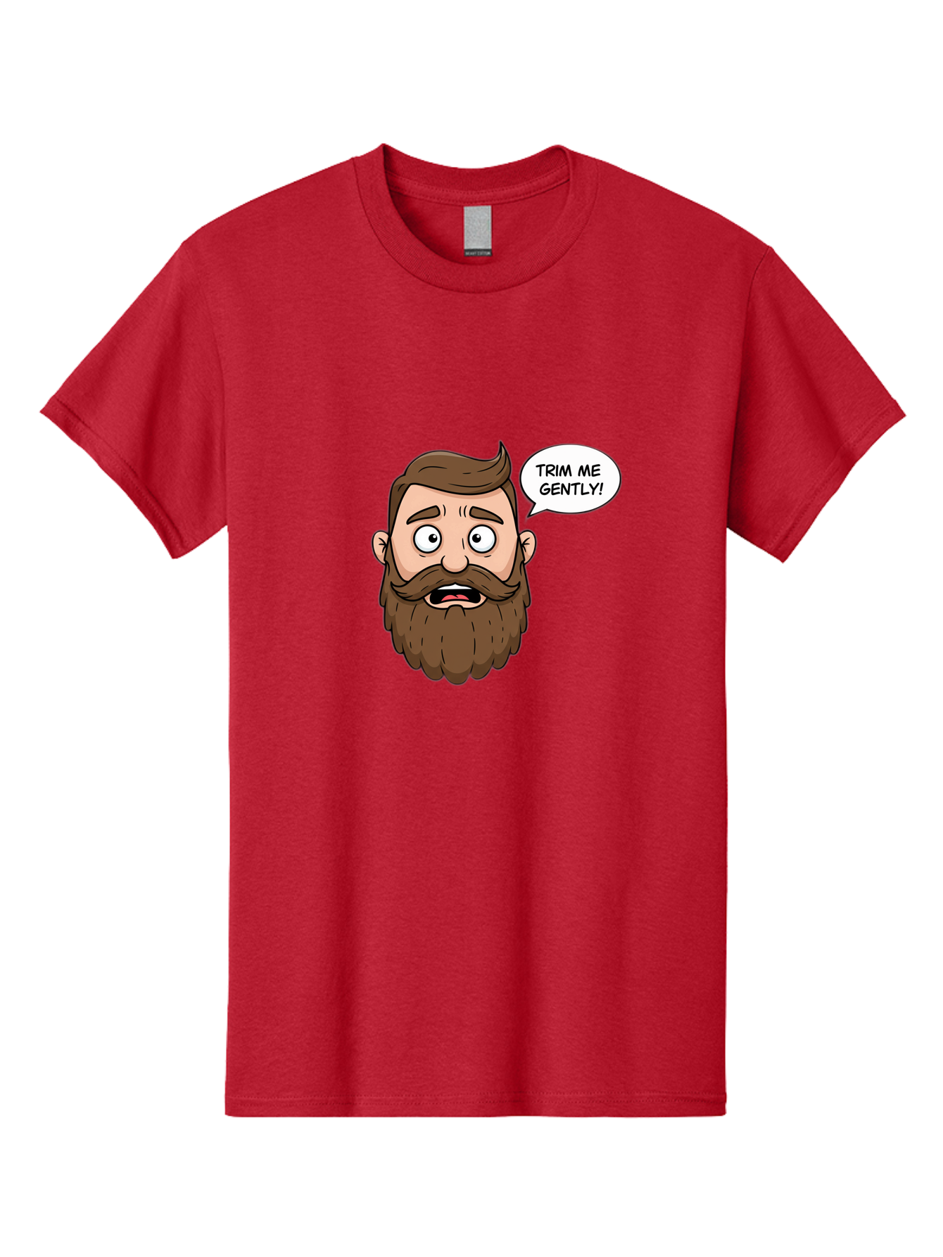 Trim-Me-Gently-3 Men'S Graphic Tee, 100% Cotton, Comfortable Casual Summer Wear, Machine Washable, Cartoon Man With Brown Hair And Beard, Worried Expression, Speech Bubble, Barber Humor, Grooming, Haircut, Men'S Grooming, Comedic Relief Bad864