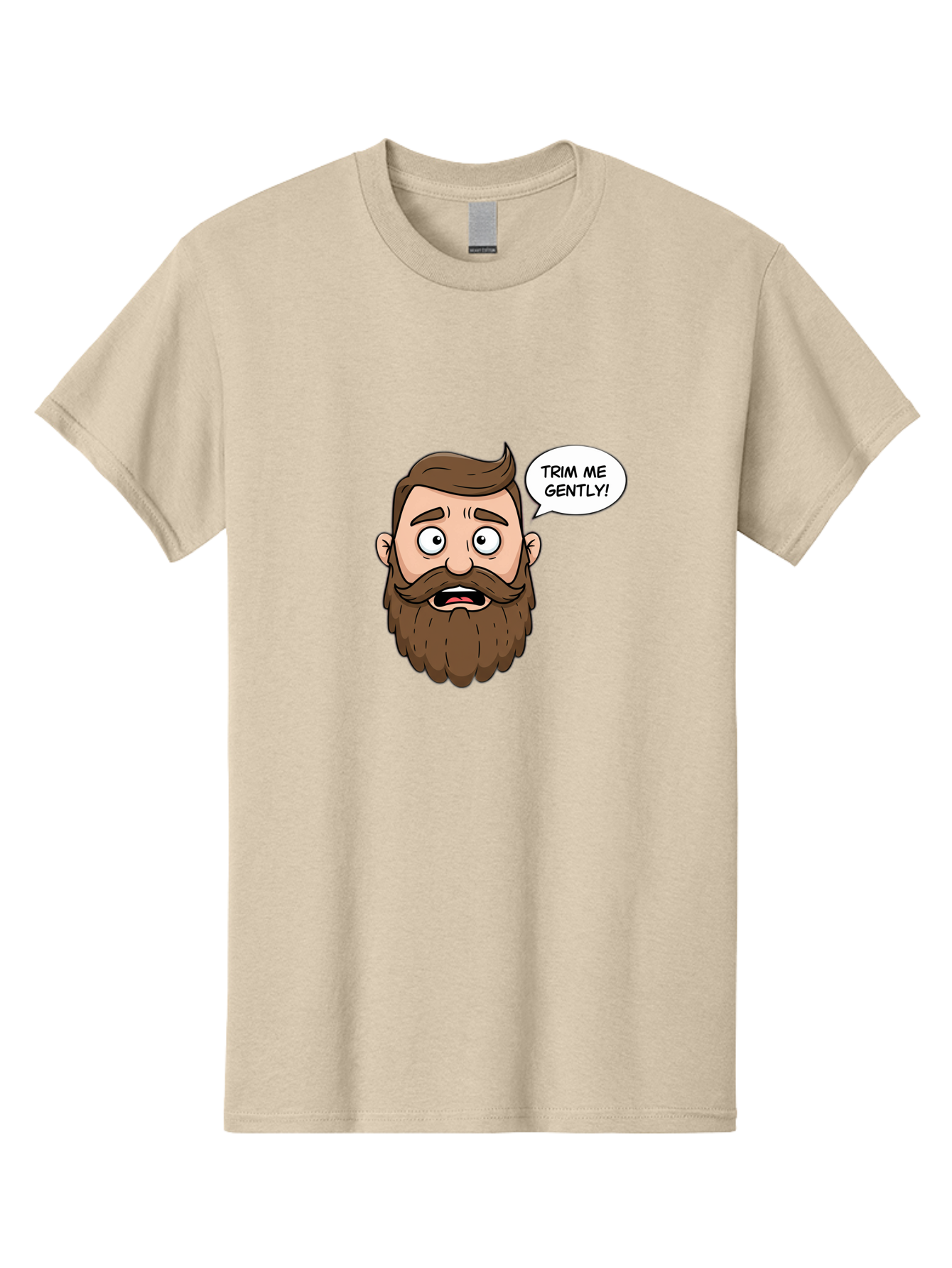 Trim-Me-Gently-3 Men'S Graphic Tee, 100% Cotton, Comfortable Casual Summer Wear, Machine Washable, Cartoon Man With Brown Hair And Beard, Worried Expression, Speech Bubble, Barber Humor, Grooming, Haircut, Men'S Grooming, Comedic Relief Bad864