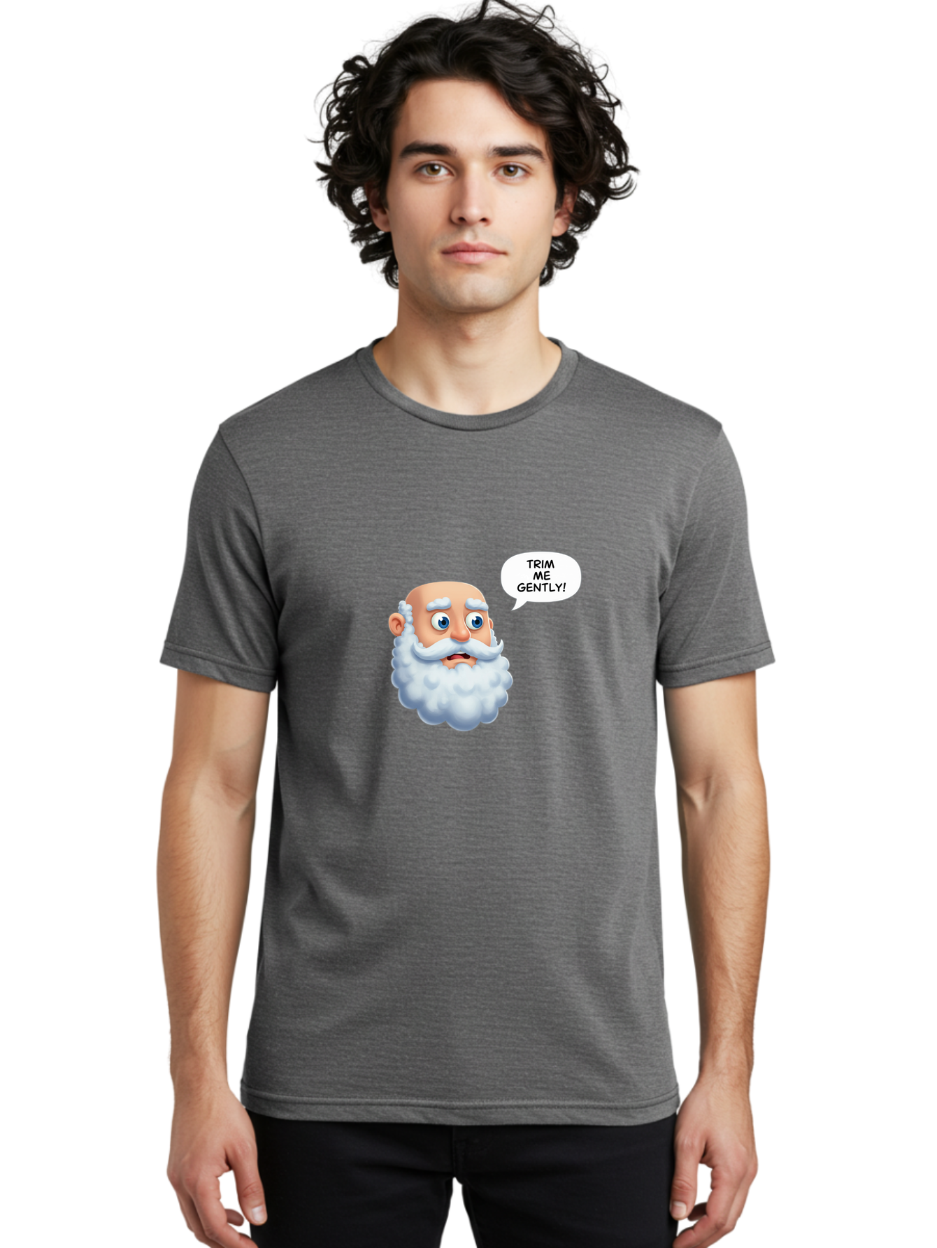 Trim-Me-Gently-4 Men'S Graphic Tee, 100% Cotton, Comfortable Casual Summer Wear, Machine Washable, Funny Cartoon Character, White Beard, Blue Eyes, Humorous Expression, Speech Bubble, Trim Me Gently, Comedic Style, Cartoon Humor, Bad865