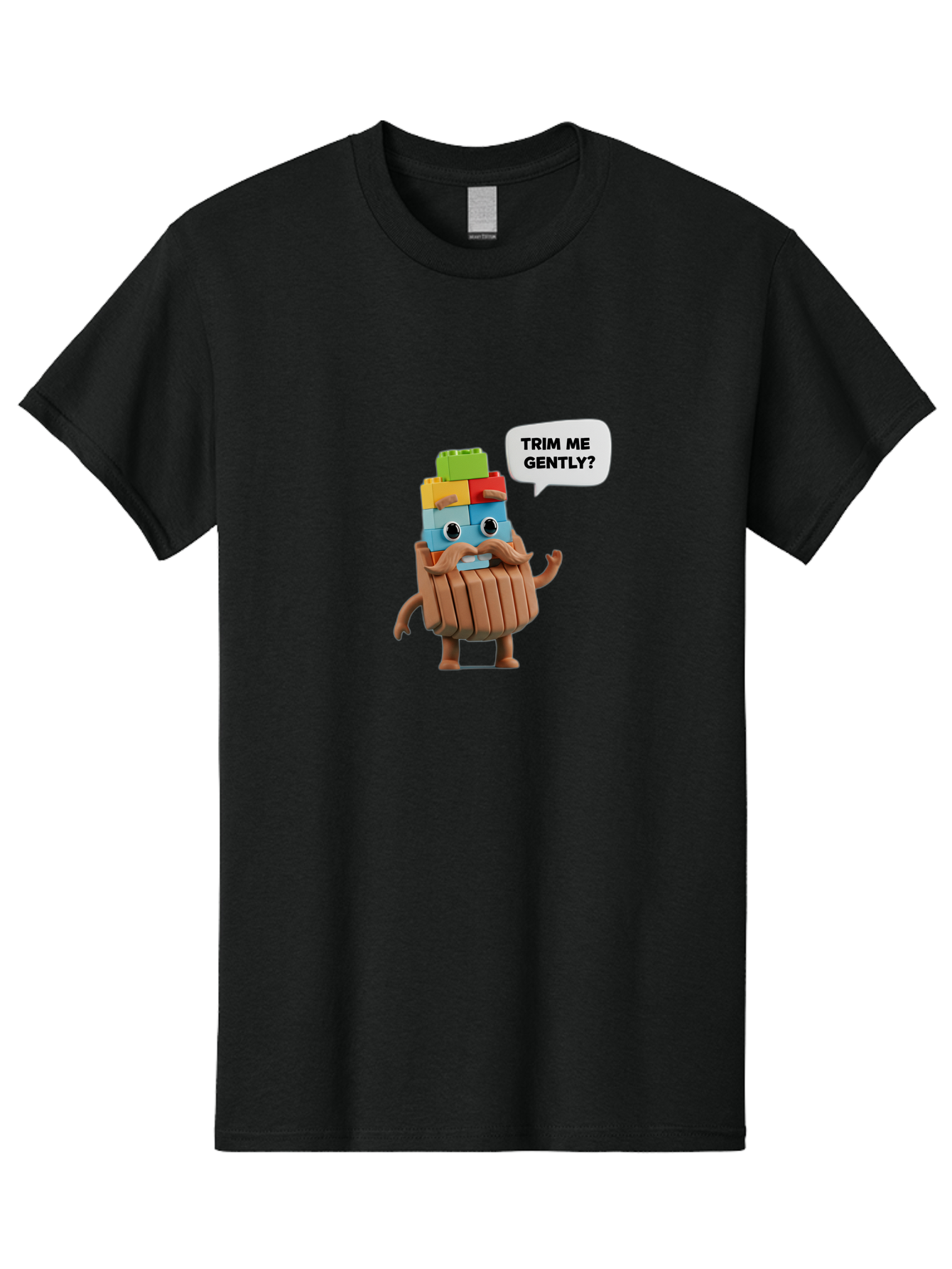 Trim-Me-Gently-5 Men'S Graphic Tee, 100% Cotton, Comfortable Casual Summer Wear, Machine Washable, Funny Character, Lego Figure, Cartoon Style, Humorous Mustache, Comedic Expression, Quirky Personality, Playful Design, Building Blocks, Bad866