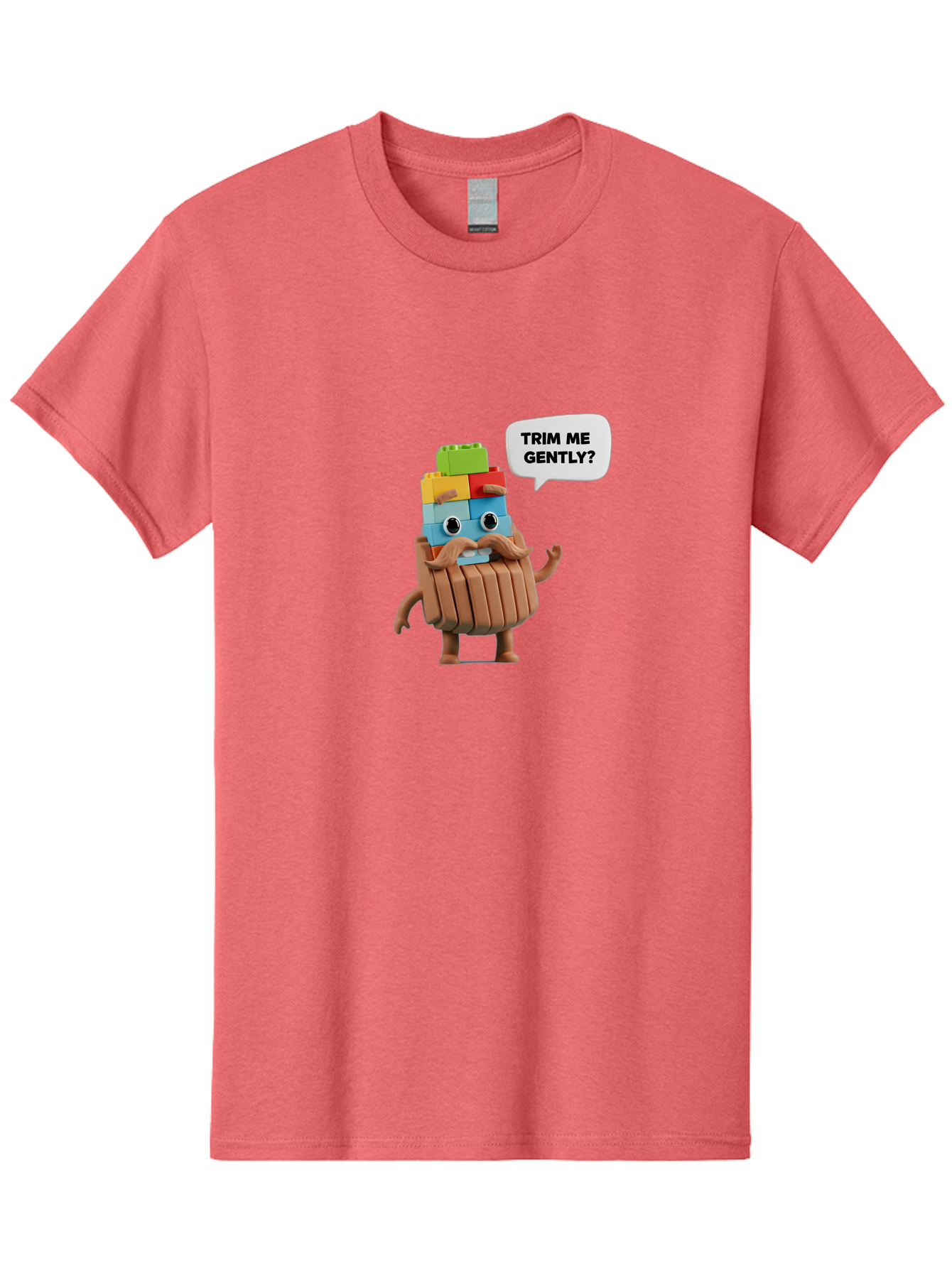 Trim-Me-Gently-5 Men'S Graphic Tee, 100% Cotton, Comfortable Casual Summer Wear, Machine Washable, Funny Character, Lego Figure, Cartoon Style, Humorous Mustache, Comedic Expression, Quirky Personality, Playful Design, Building Blocks, Bad866