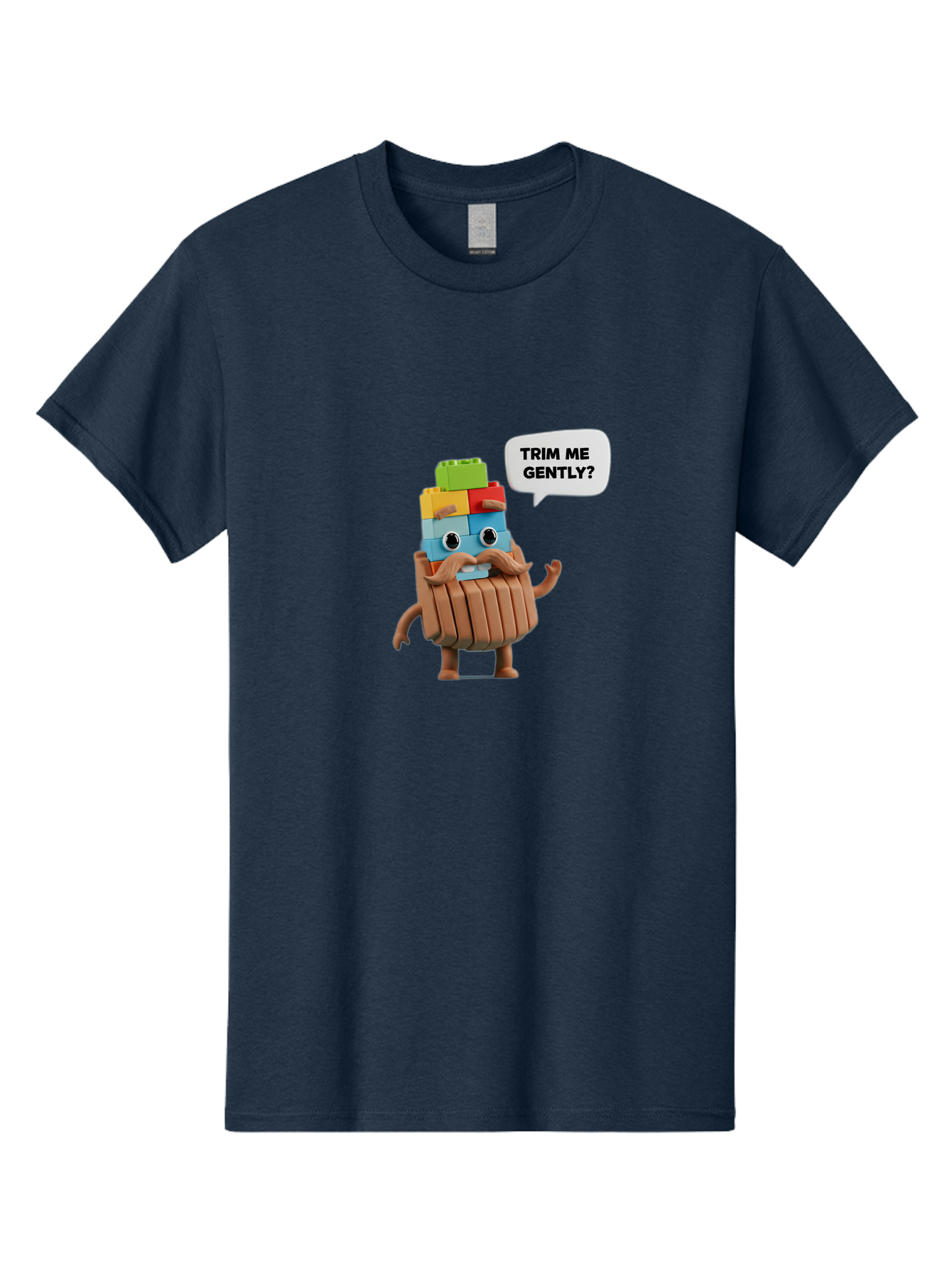 Trim-Me-Gently-5 Men'S Graphic Tee, 100% Cotton, Comfortable Casual Summer Wear, Machine Washable, Funny Character, Lego Figure, Cartoon Style, Humorous Mustache, Comedic Expression, Quirky Personality, Playful Design, Building Blocks, Bad866