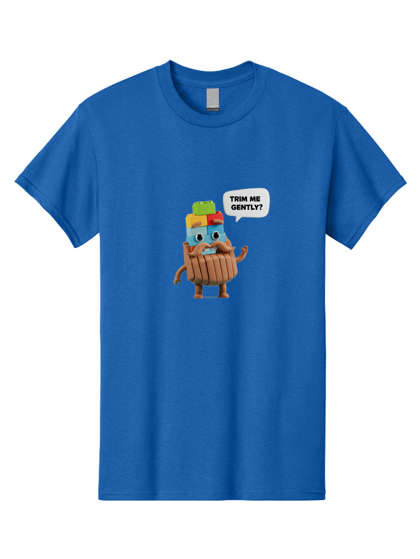Trim-Me-Gently-5 Men'S Graphic Tee, 100% Cotton, Comfortable Casual Summer Wear, Machine Washable, Funny Character, Lego Figure, Cartoon Style, Humorous Mustache, Comedic Expression, Quirky Personality, Playful Design, Building Blocks, Bad866