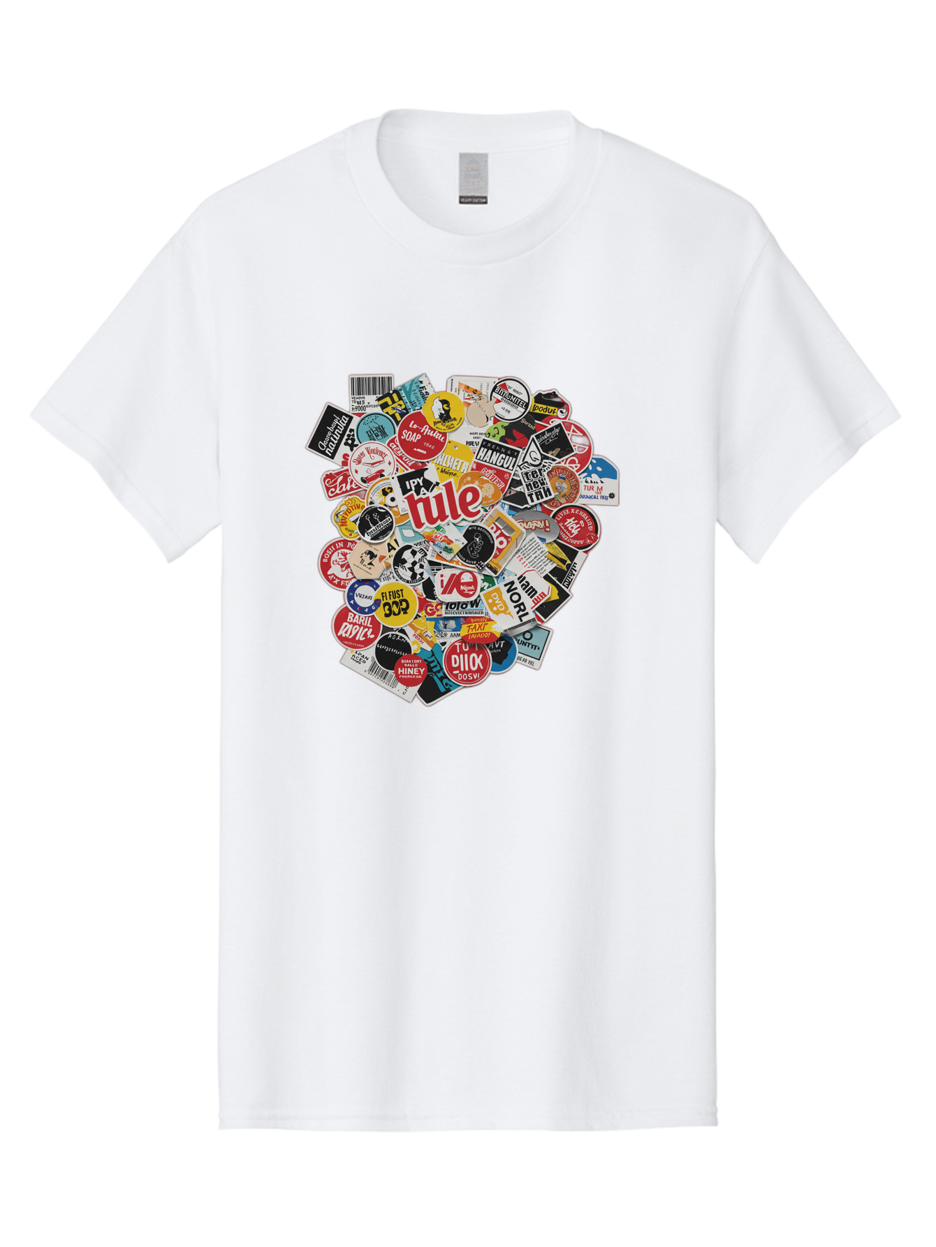 Tule-Sticker-Collage Men'S Graphic Tee, 100% Cotton, Comfortable Casual Summer Wear, Machine Washable, Sticker Collection, Vinyl Stickers, Label Art, Diverse Designs, Quirky Graphics, Bold Typography, Eclectic Mix, Logos, Branding, Decals, Bad868