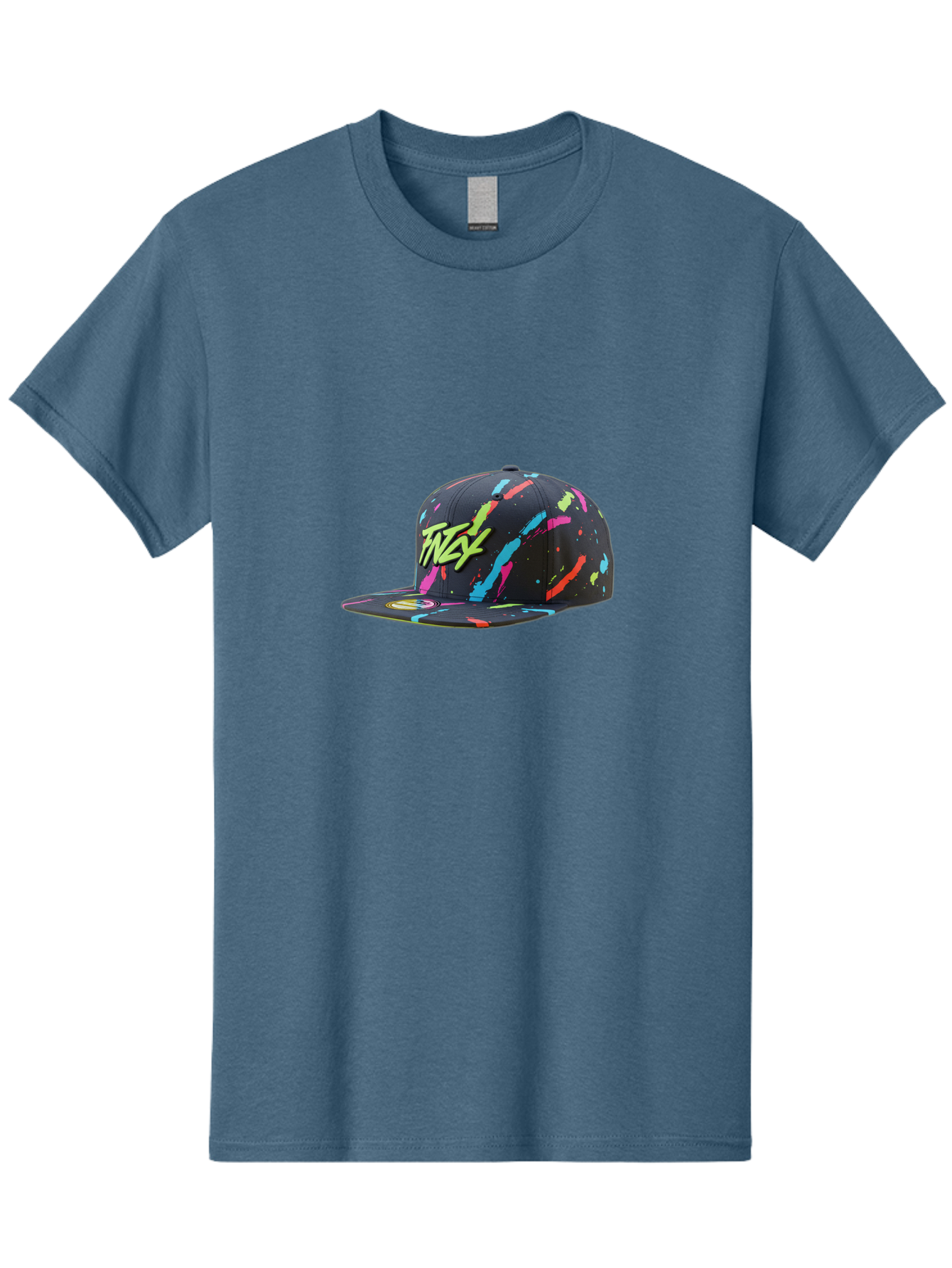 Twst-Baseball-Cap Men'S Graphic Tee, 100% Cotton, Comfortable Casual Summer Wear, Machine Washable, Graffiti Style Cap, Streetwear Fashion, Urban Clothing, Colorful Splatters, Trendy Accessories, Casual Wear, Flex Logo Bad870