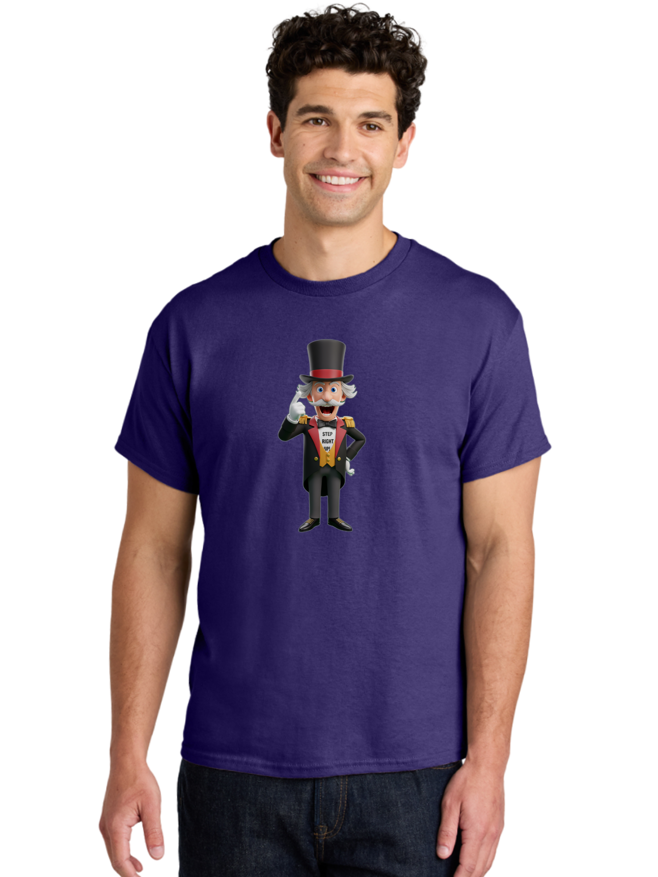 Uncle-Sam Men'S Graphic Tee, 100% Cotton, Comfortable Casual Summer Wear, Machine Washable, Uncle Sam Illustration, Cartoon Character, Usa Symbol, Patriotic Figure, Step Right Up!, Top Hat, White Gloves, Formal Attire, Vintage Style, Bad871